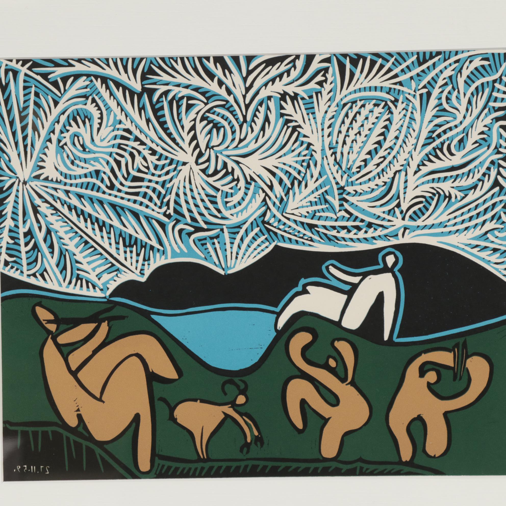 Pablo Picasso Linoleum Cut "Bacchanal with Goat," 1962