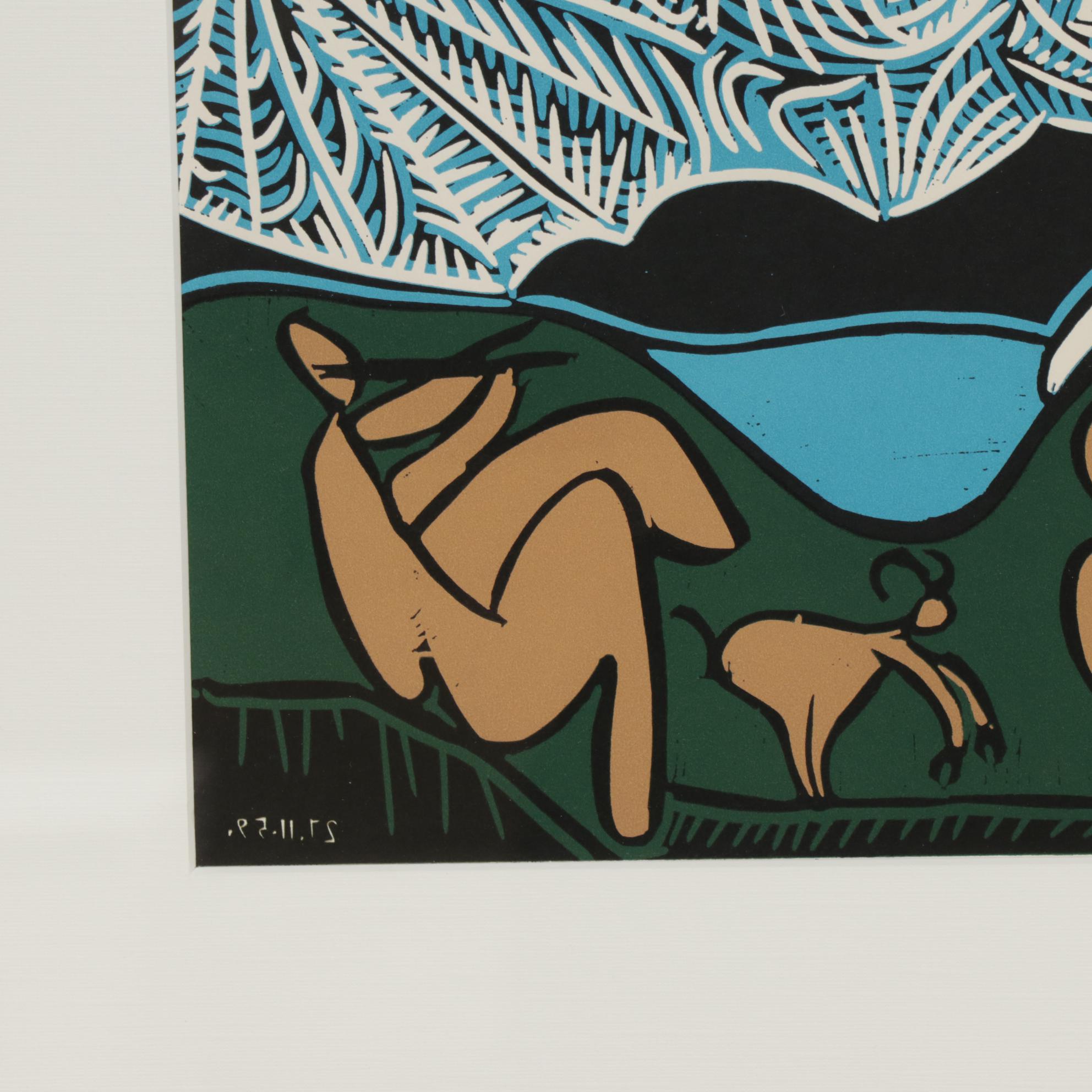 Pablo Picasso Linoleum Cut "Bacchanal with Goat," 1962