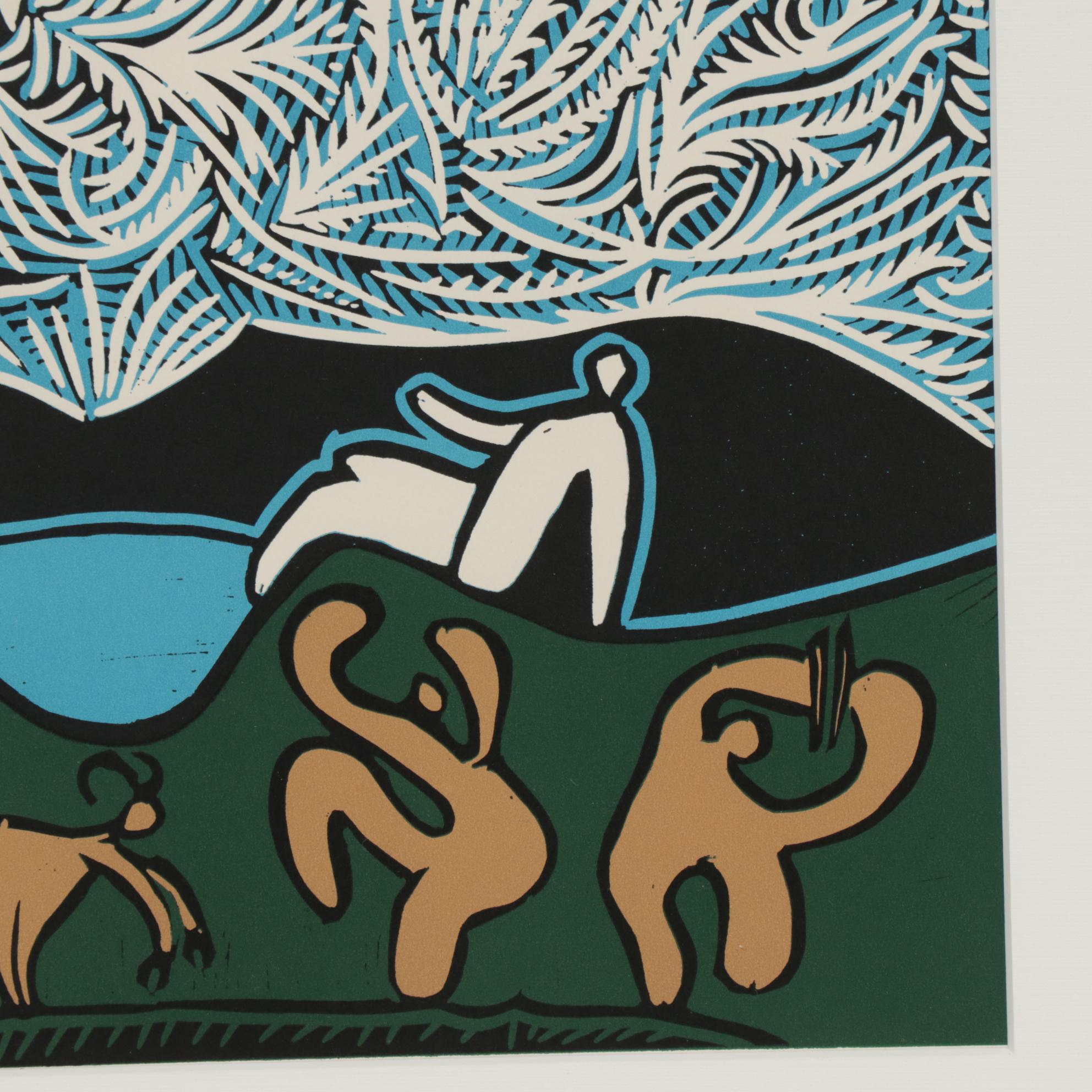 Pablo Picasso Linoleum Cut "Bacchanal with Goat," 1962