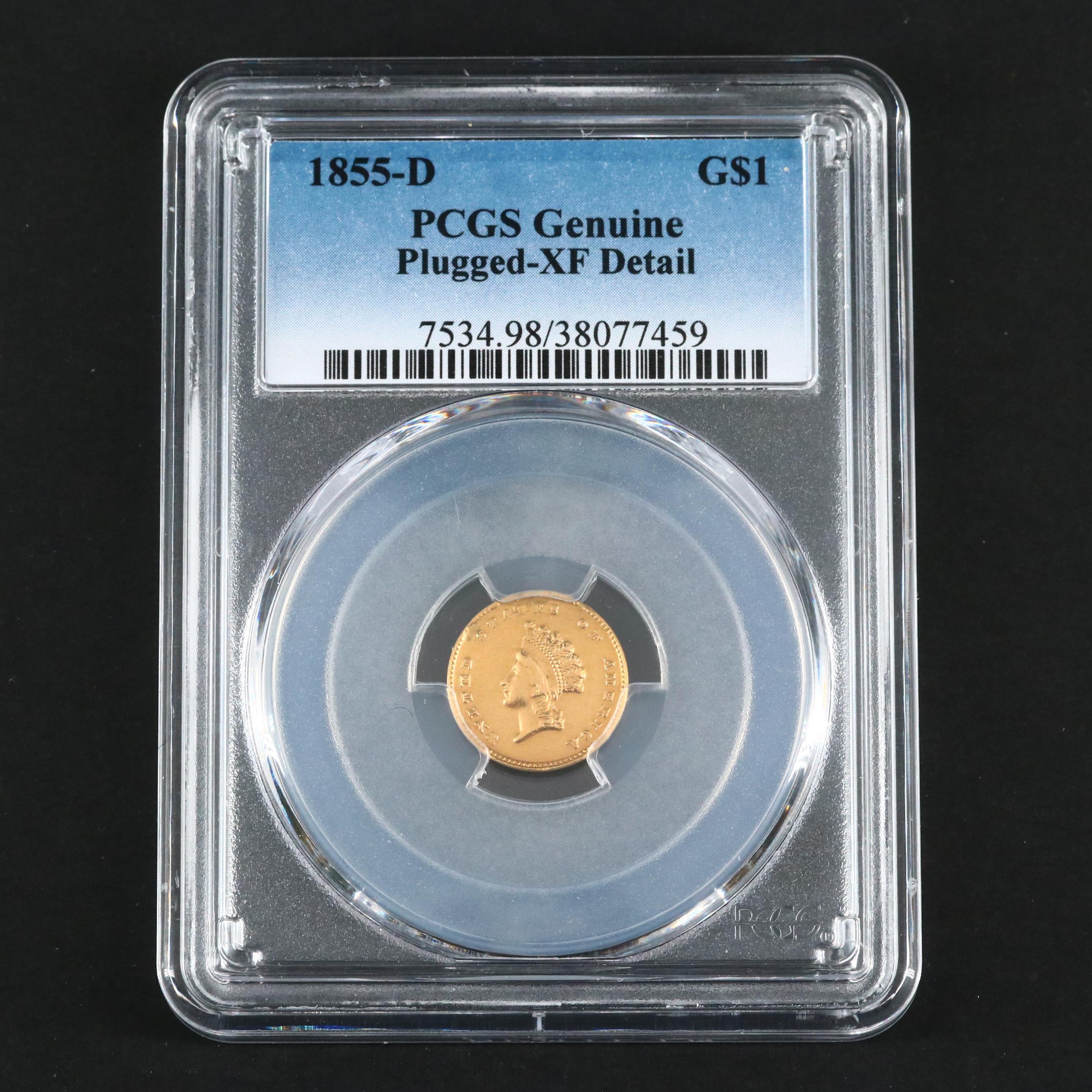 PCGS Genuine 1855-D Indian Head Princess $1 Gold Coin