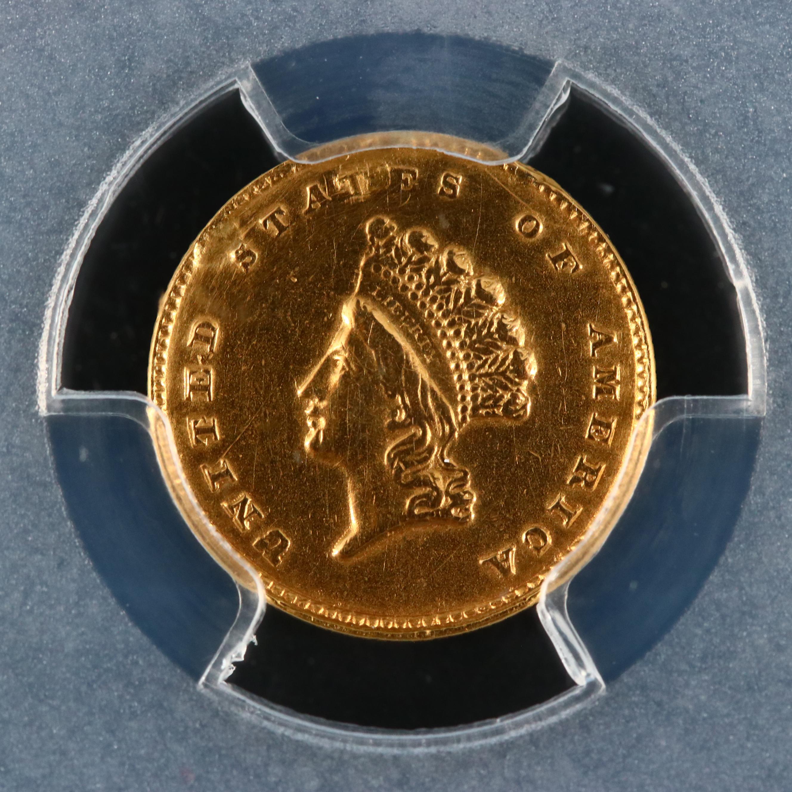 PCGS Genuine 1855-D Indian Head Princess $1 Gold Coin