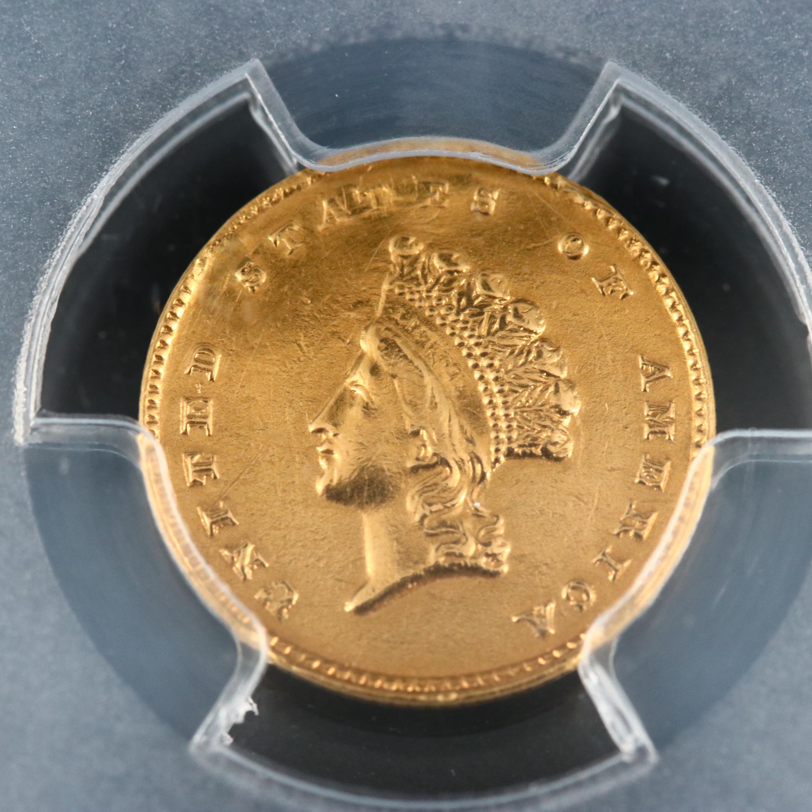 PCGS Genuine 1855-D Indian Head Princess $1 Gold Coin