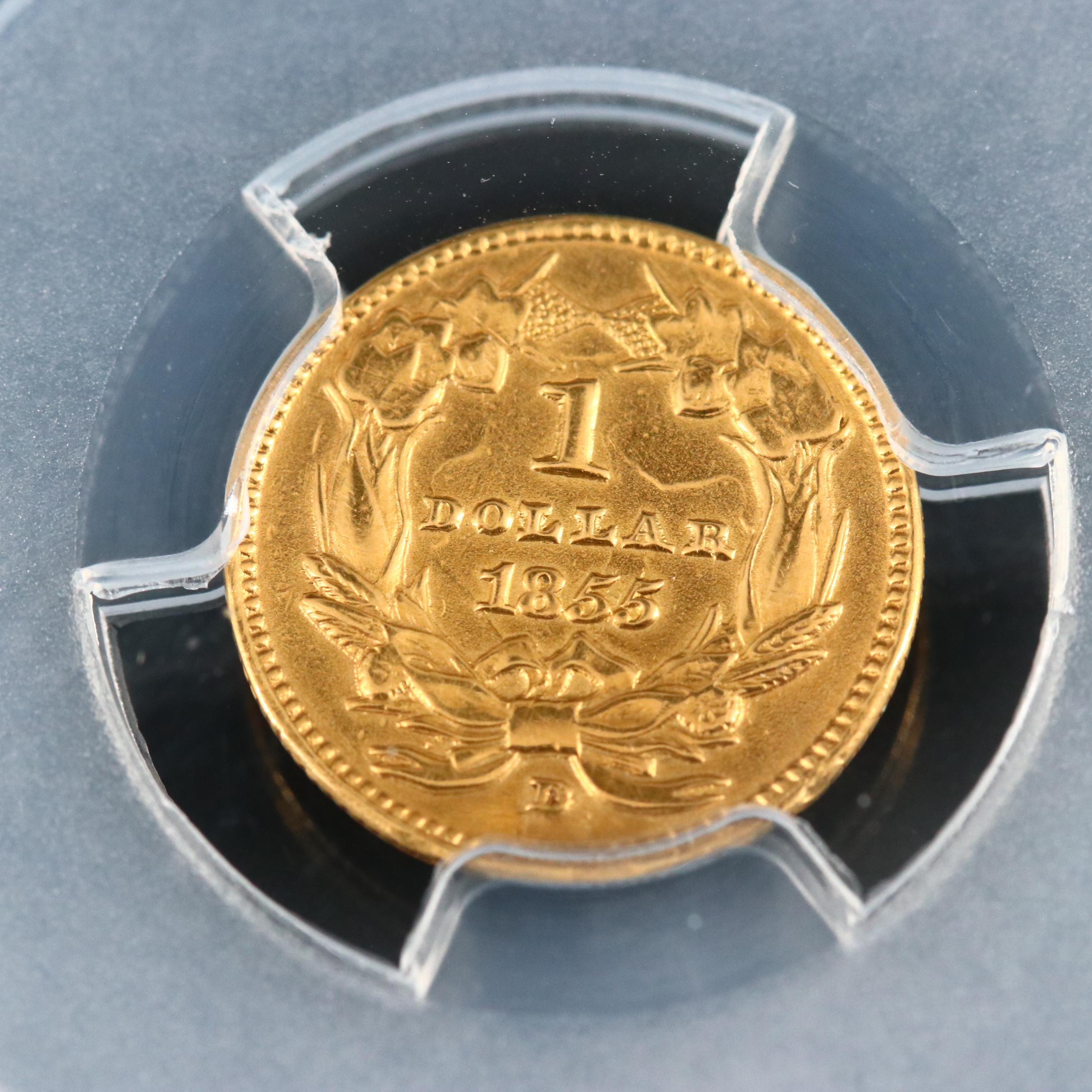 PCGS Genuine 1855-D Indian Head Princess $1 Gold Coin