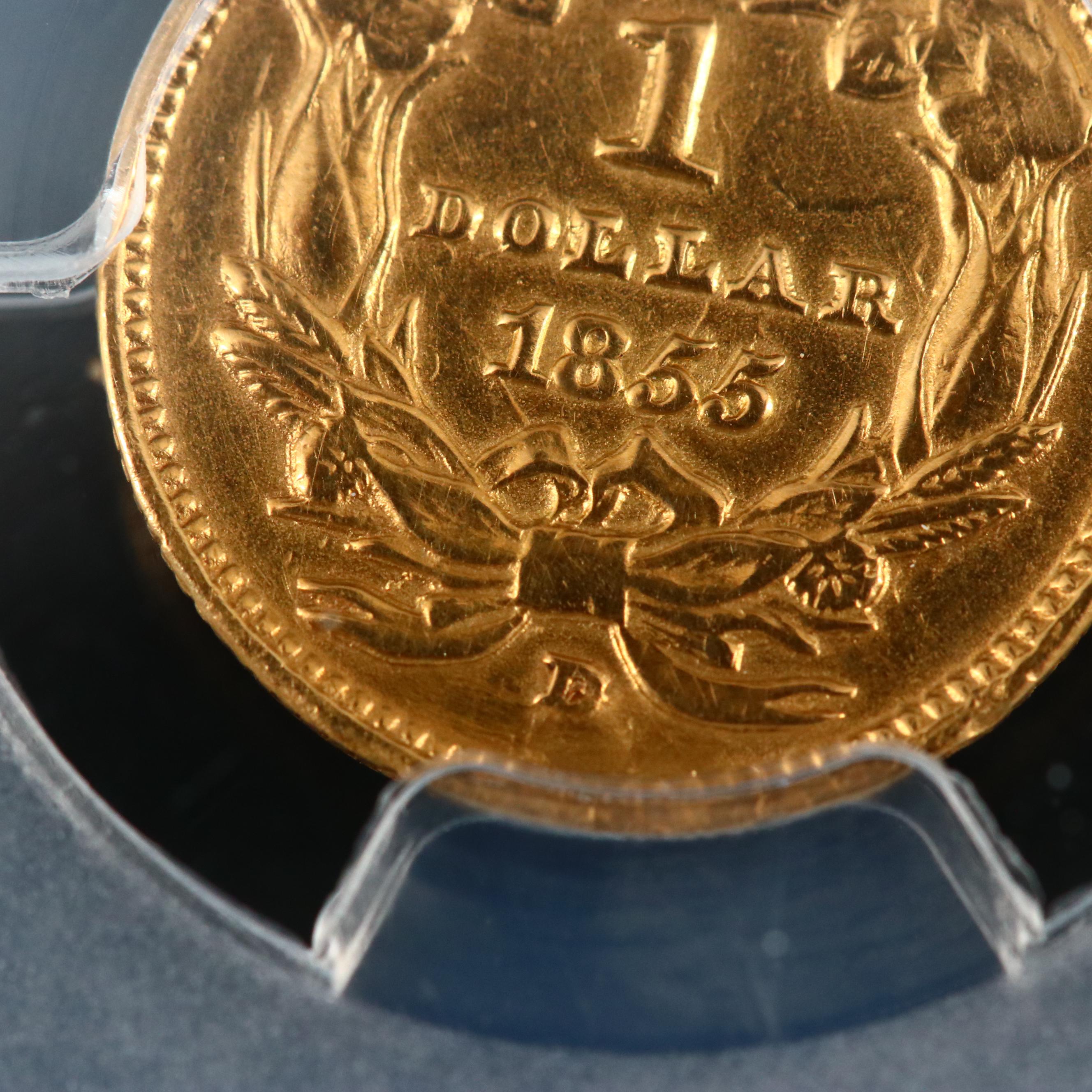 PCGS Genuine 1855-D Indian Head Princess $1 Gold Coin