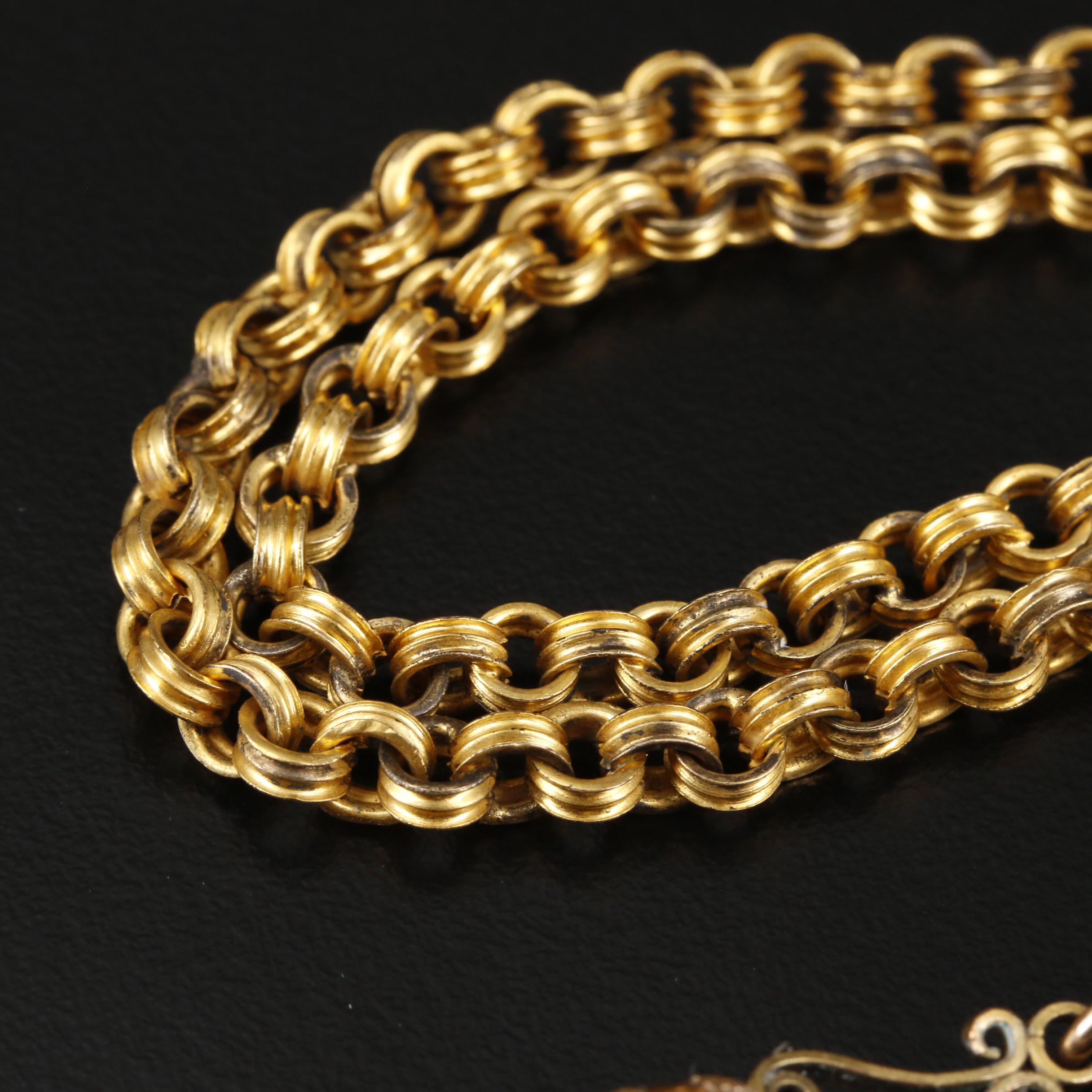 Antique Mid Victorian Onyx and Glass Cameo Necklace With Tassels