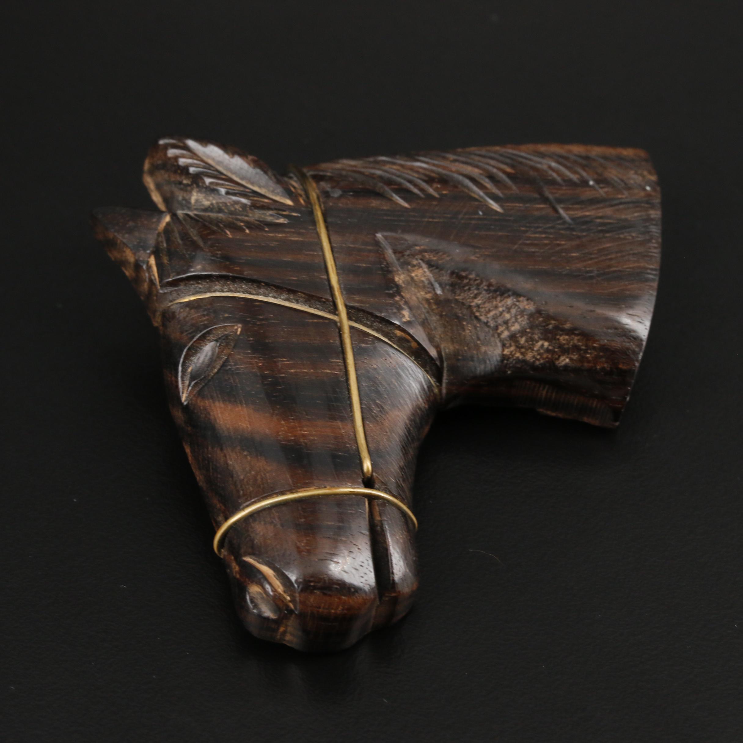 1930s Bakelite Clamper Bracelets and Carved Wood Horse Brooch