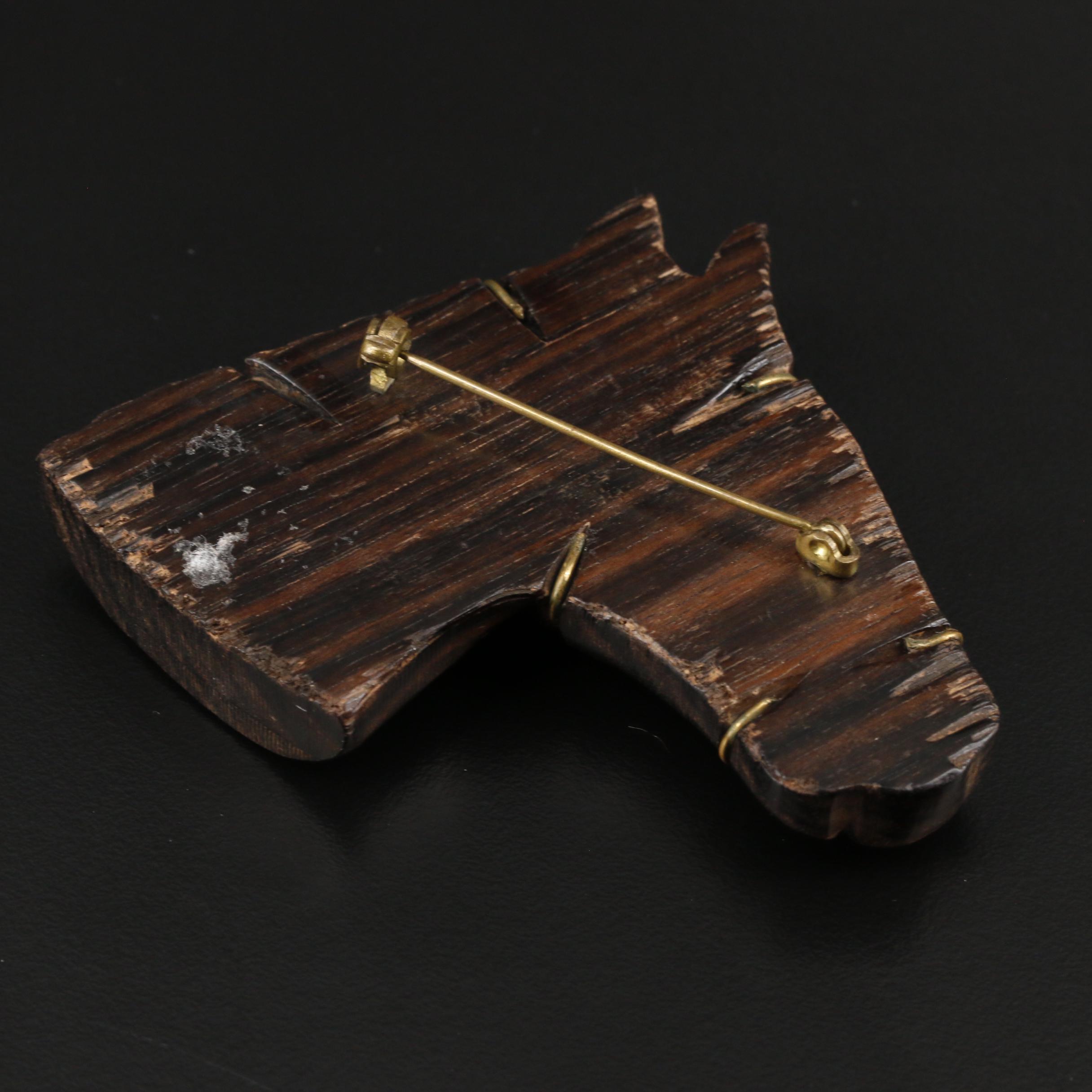 1930s Bakelite Clamper Bracelets and Carved Wood Horse Brooch