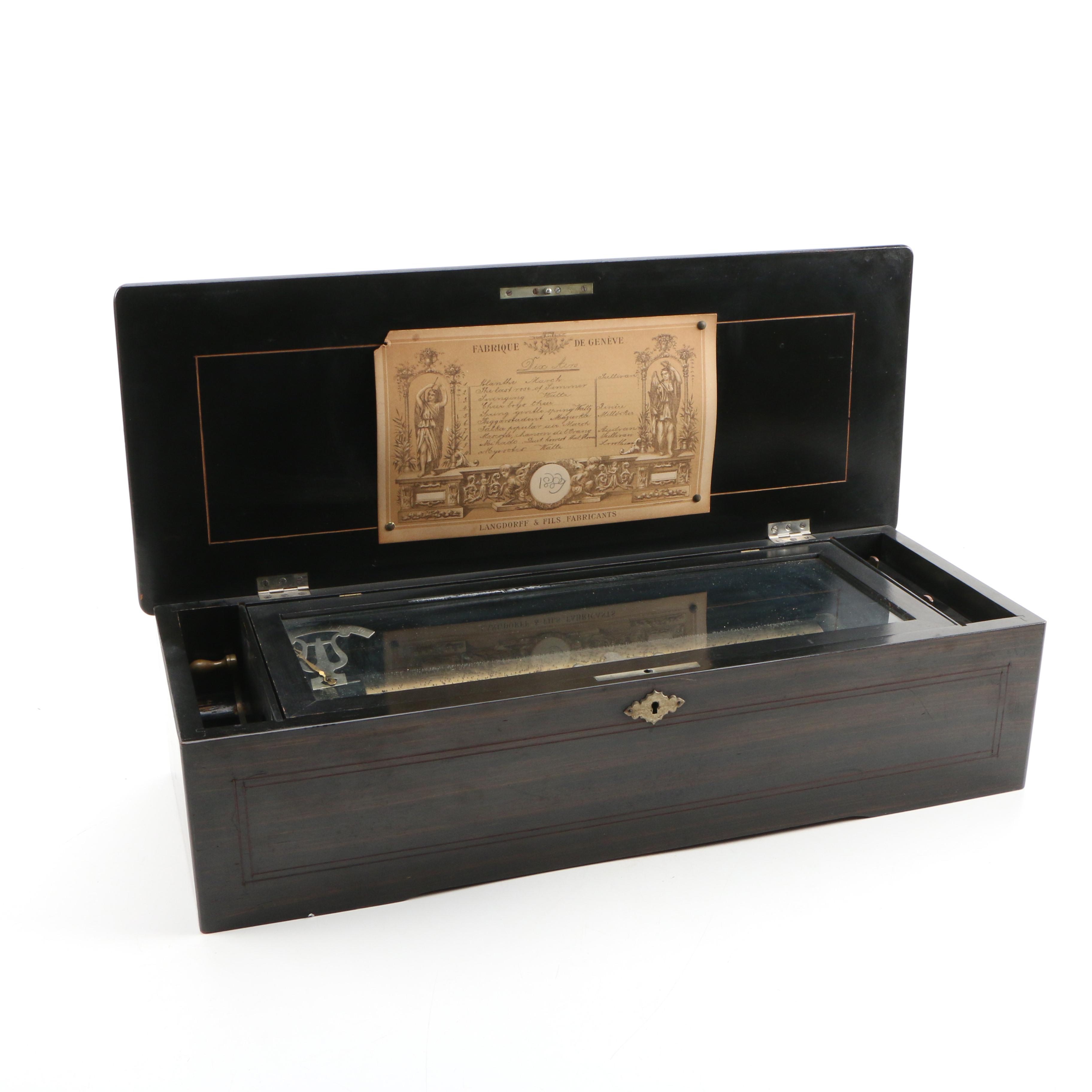 Langdorff & Fils Rosewood and Marquetry Ten Air Music Box, 1889