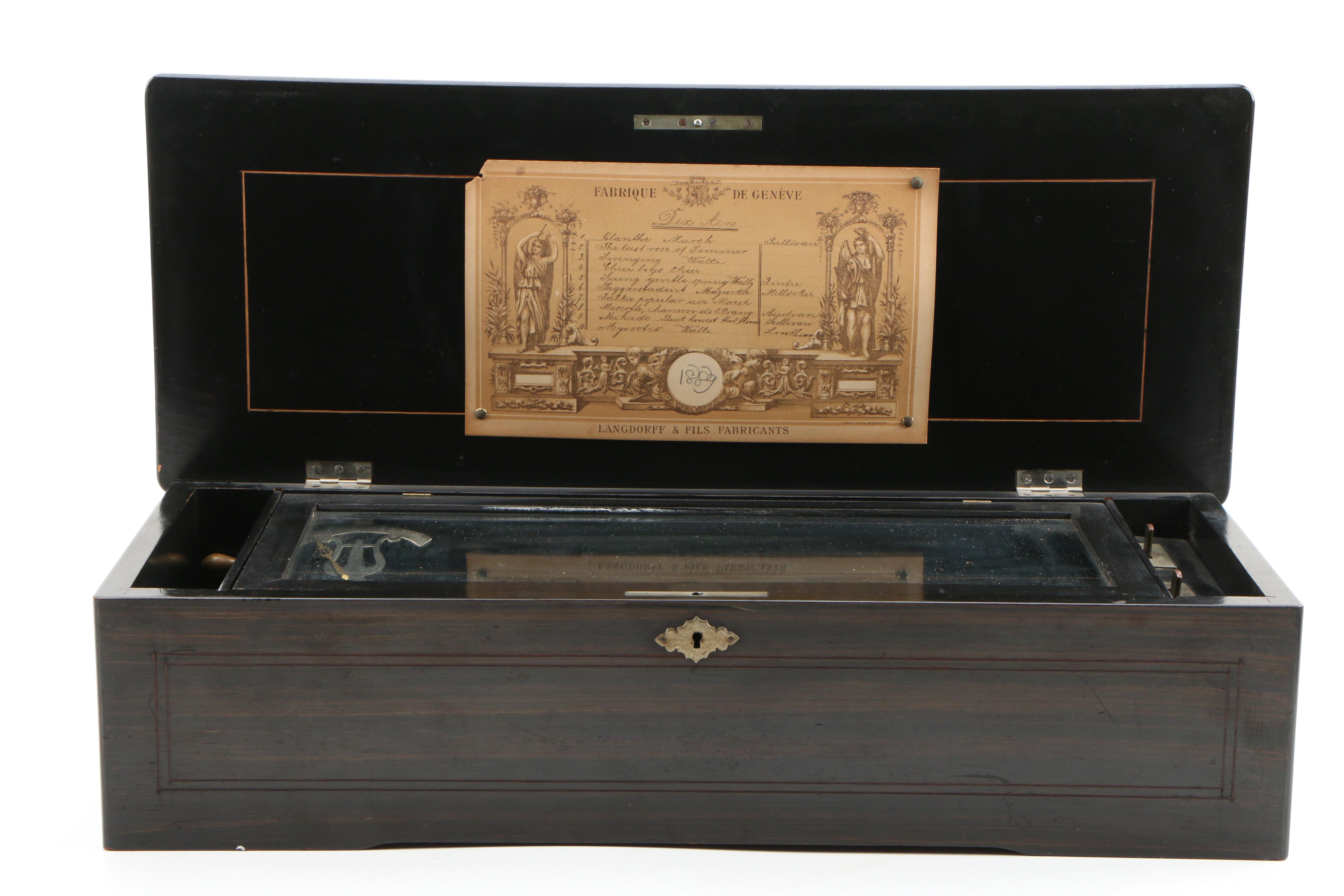 Langdorff & Fils Rosewood and Marquetry Ten Air Music Box, 1889