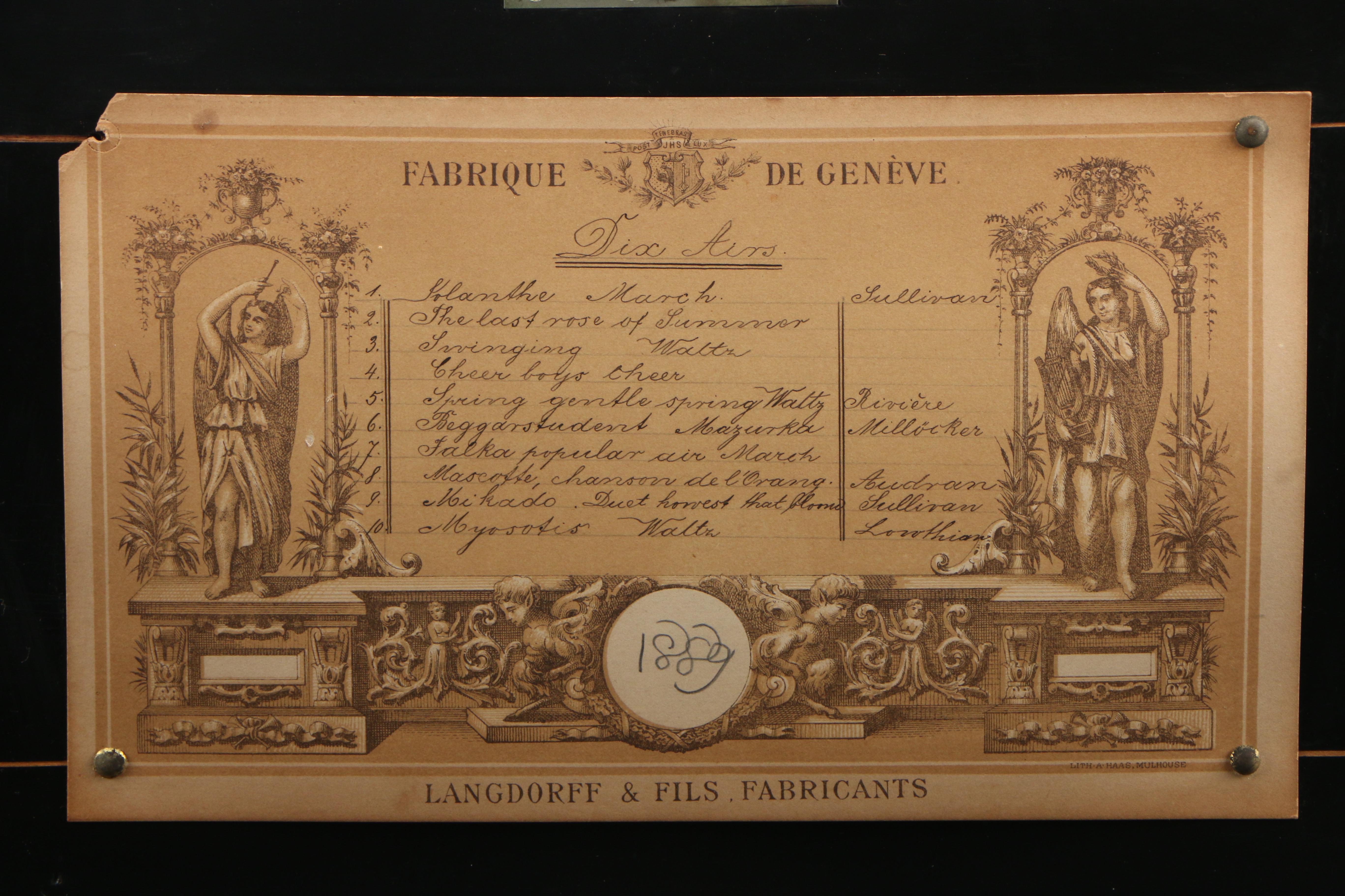 Langdorff & Fils Rosewood and Marquetry Ten Air Music Box, 1889