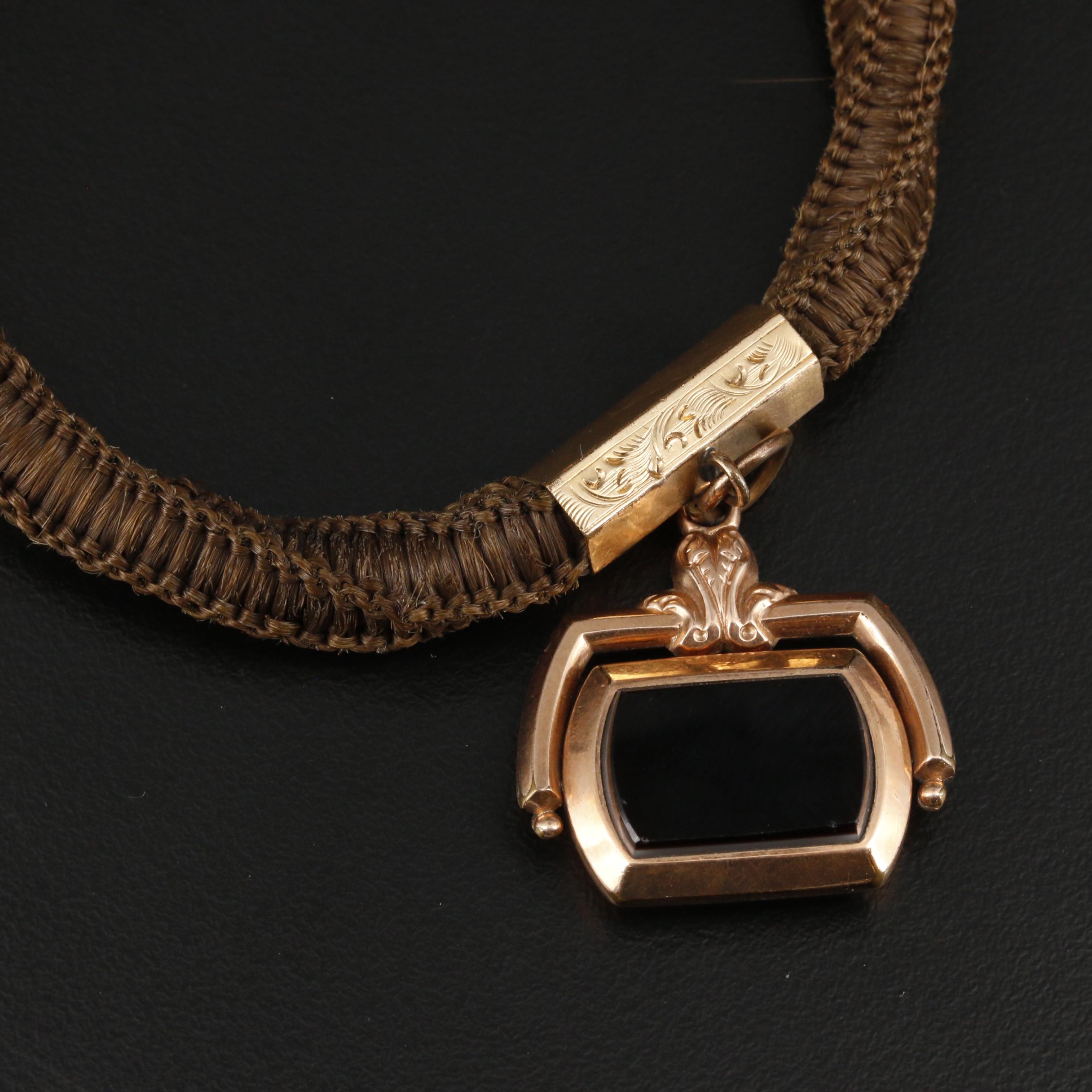 Mid-Victorian Hair Work Watch Fob With Double Sided Glass Pendant
