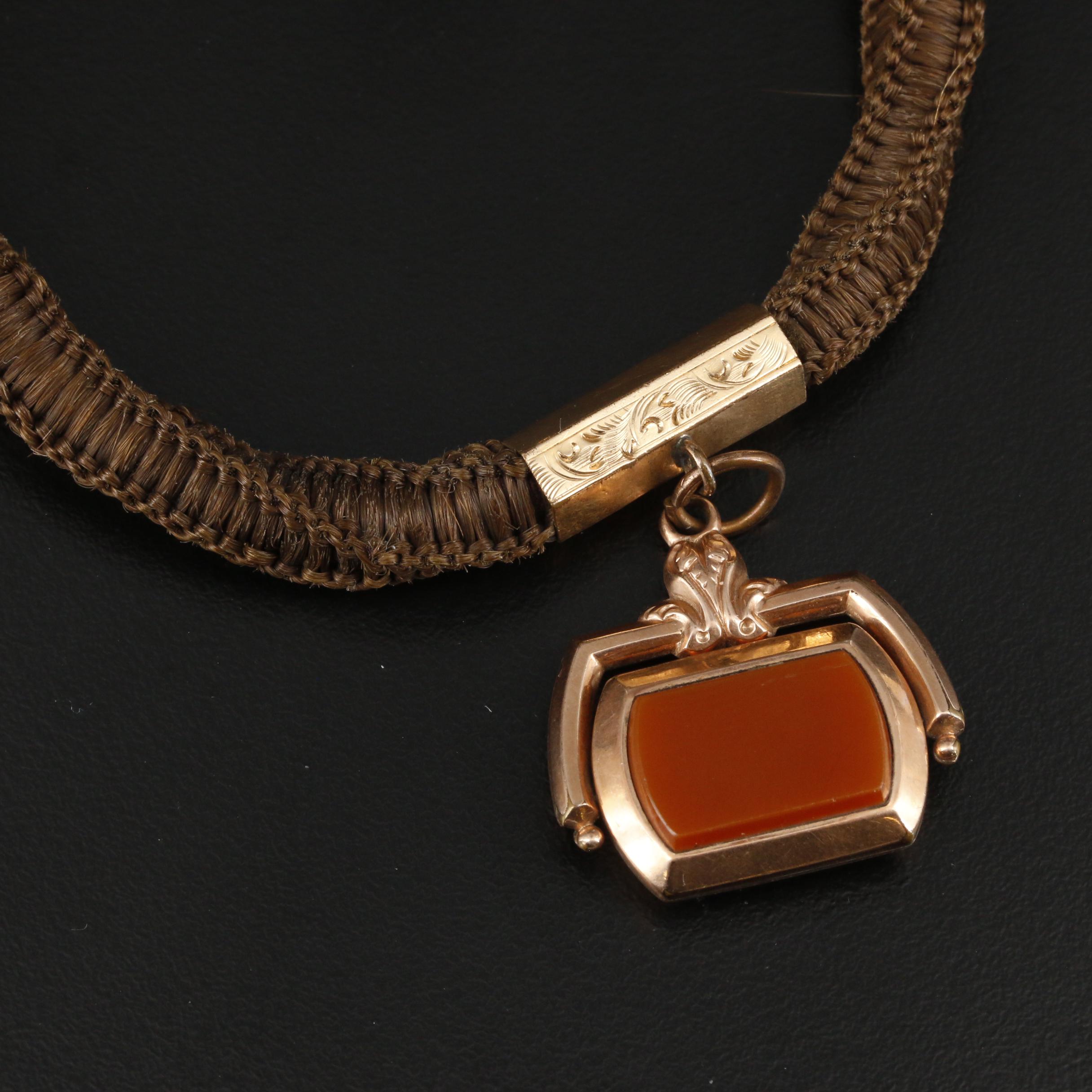 Mid-Victorian Hair Work Watch Fob With Double Sided Glass Pendant