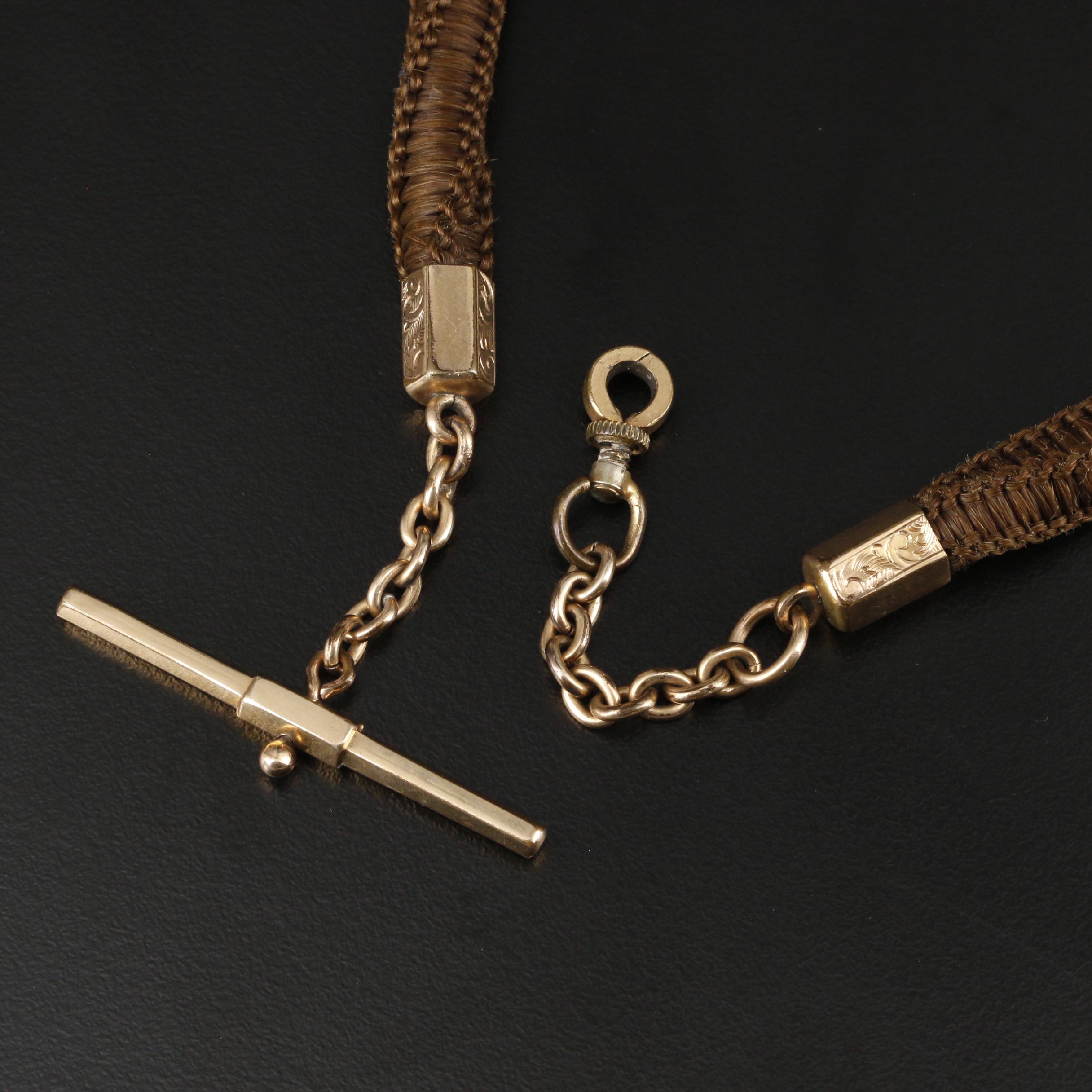 Mid-Victorian Hair Work Watch Fob With Double Sided Glass Pendant