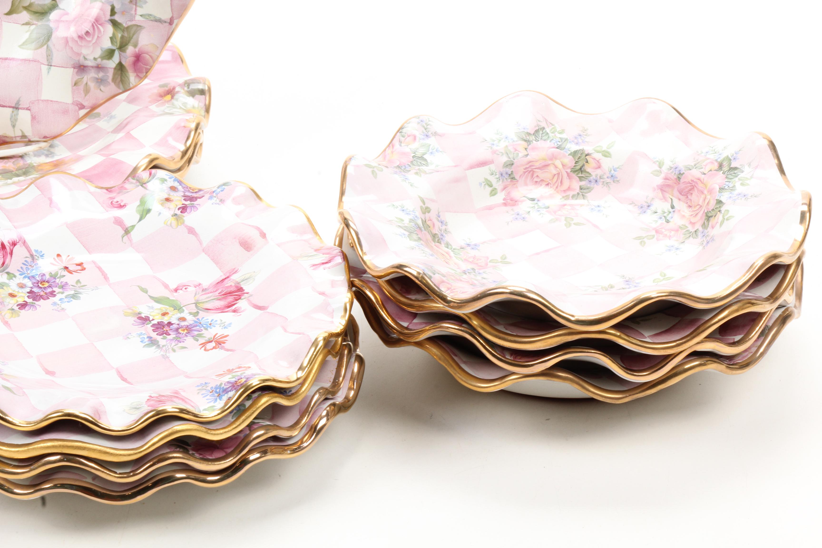 MacKenzie-Childs "Pink Petal Honeymoon" Hand-Painted Dinnerware