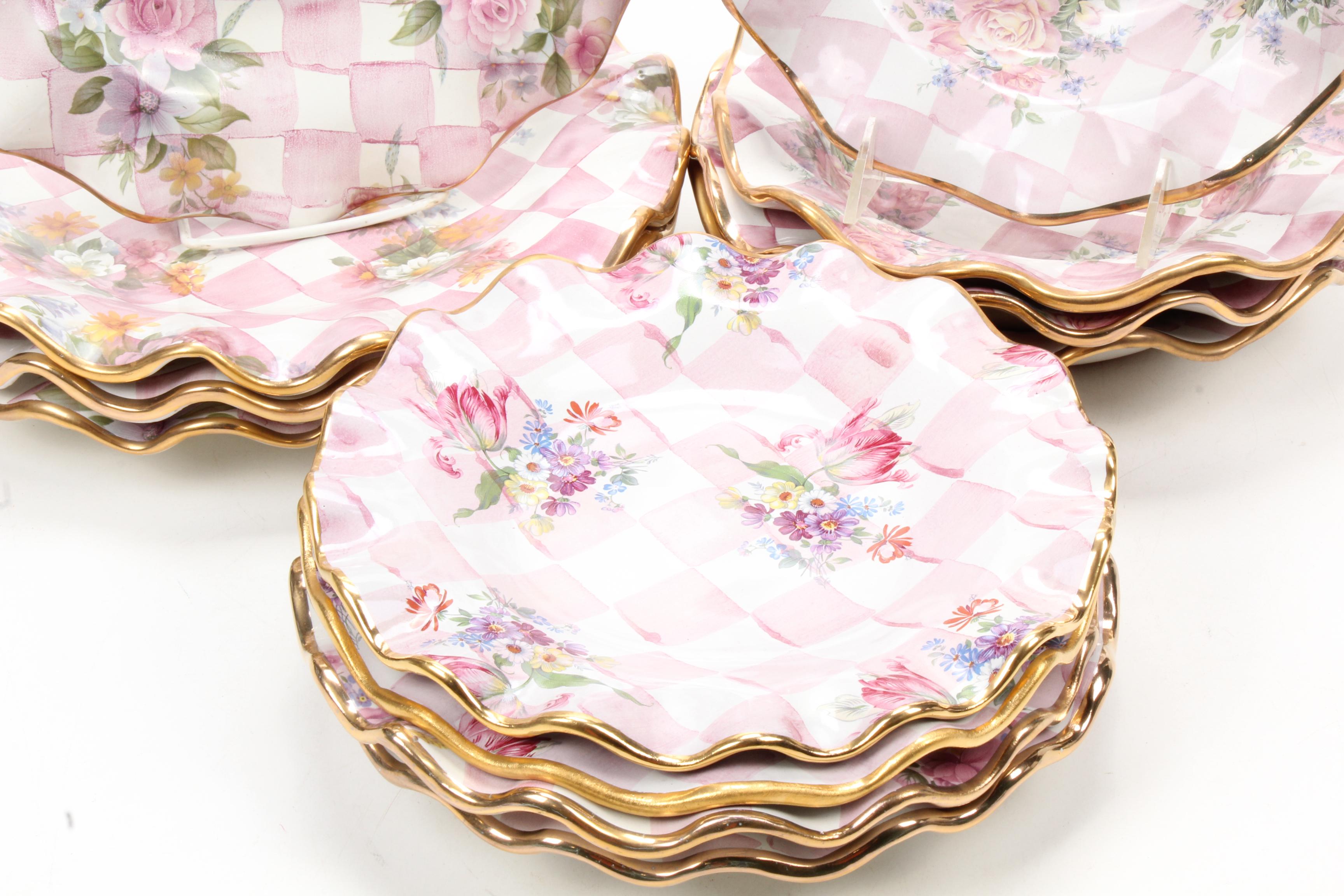MacKenzie-Childs "Pink Petal Honeymoon" Hand-Painted Dinnerware