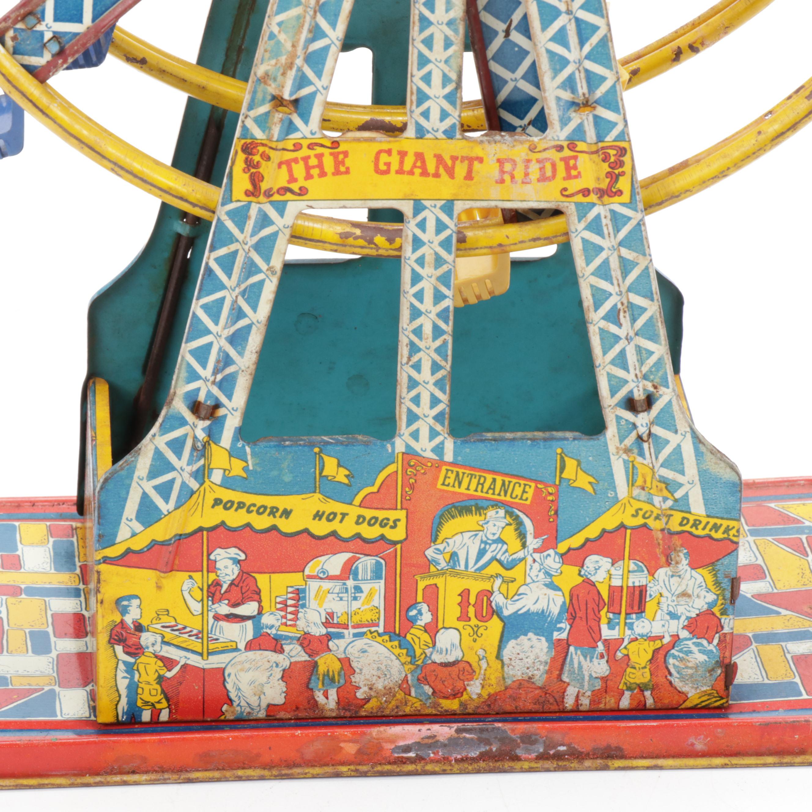 Ohio Art Company "The Giant Ride" Wind-Up Tin Ferris Wheel, Mid-20th Century