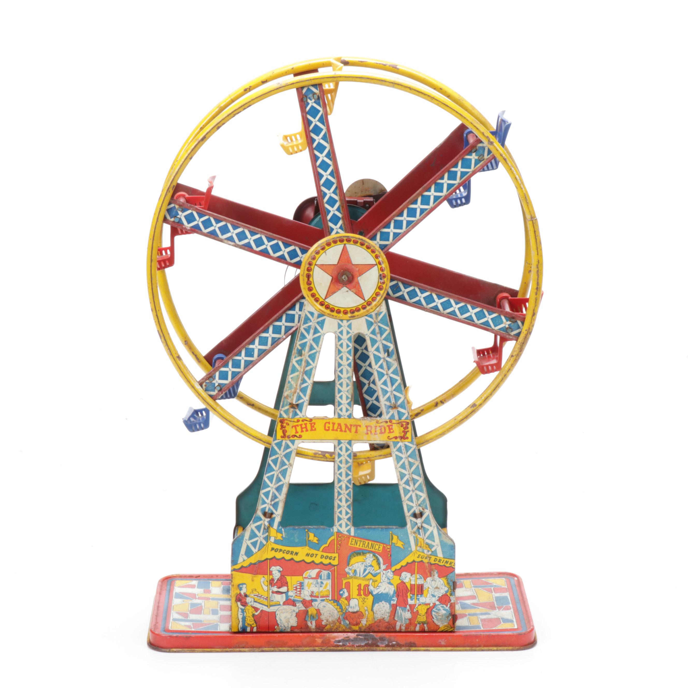 Ohio Art Company "The Giant Ride" Wind-Up Tin Ferris Wheel, Mid-20th Century