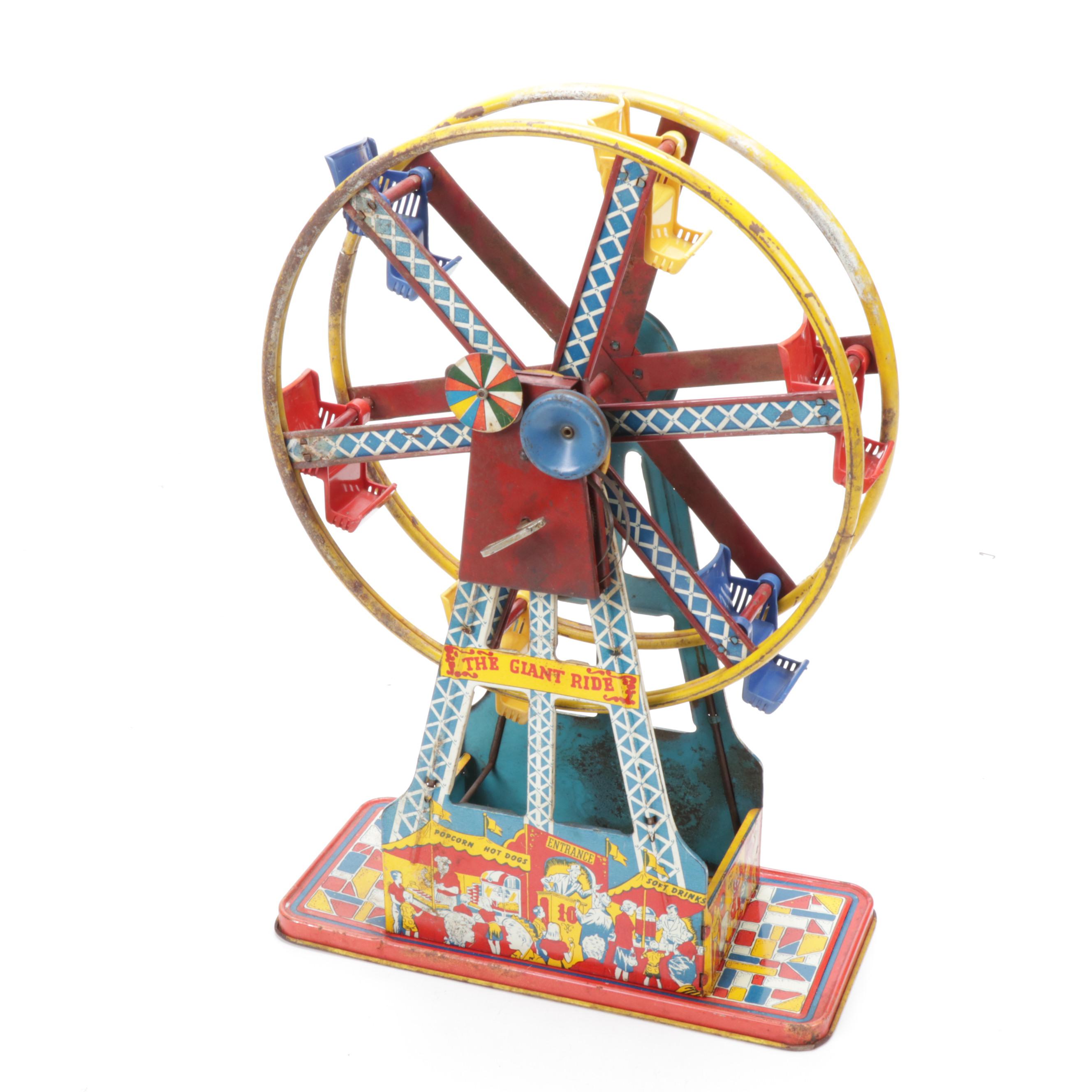 Ohio Art Company "The Giant Ride" Wind-Up Tin Ferris Wheel, Mid-20th Century