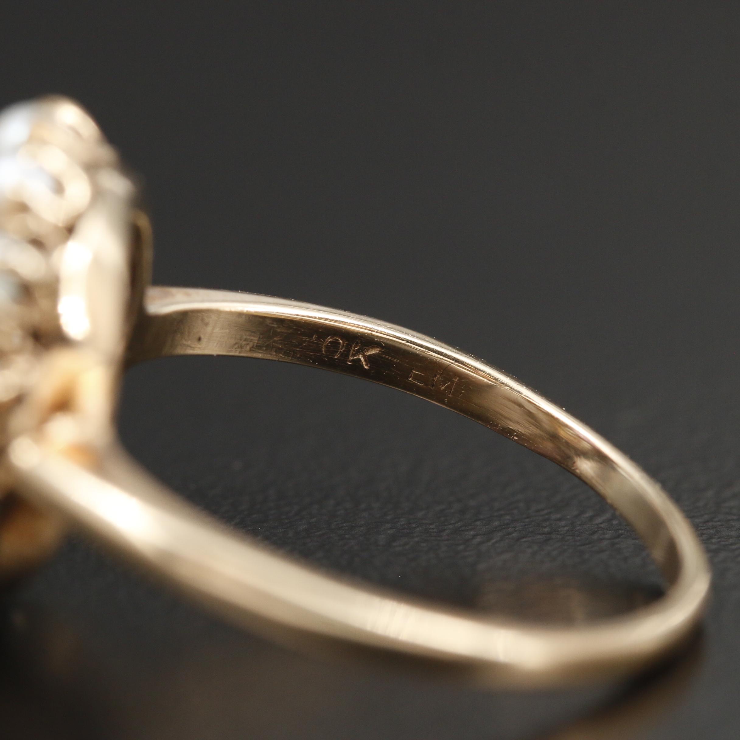 1930s 10K Yellow Gold Amethyst and Seed Pearl Ring