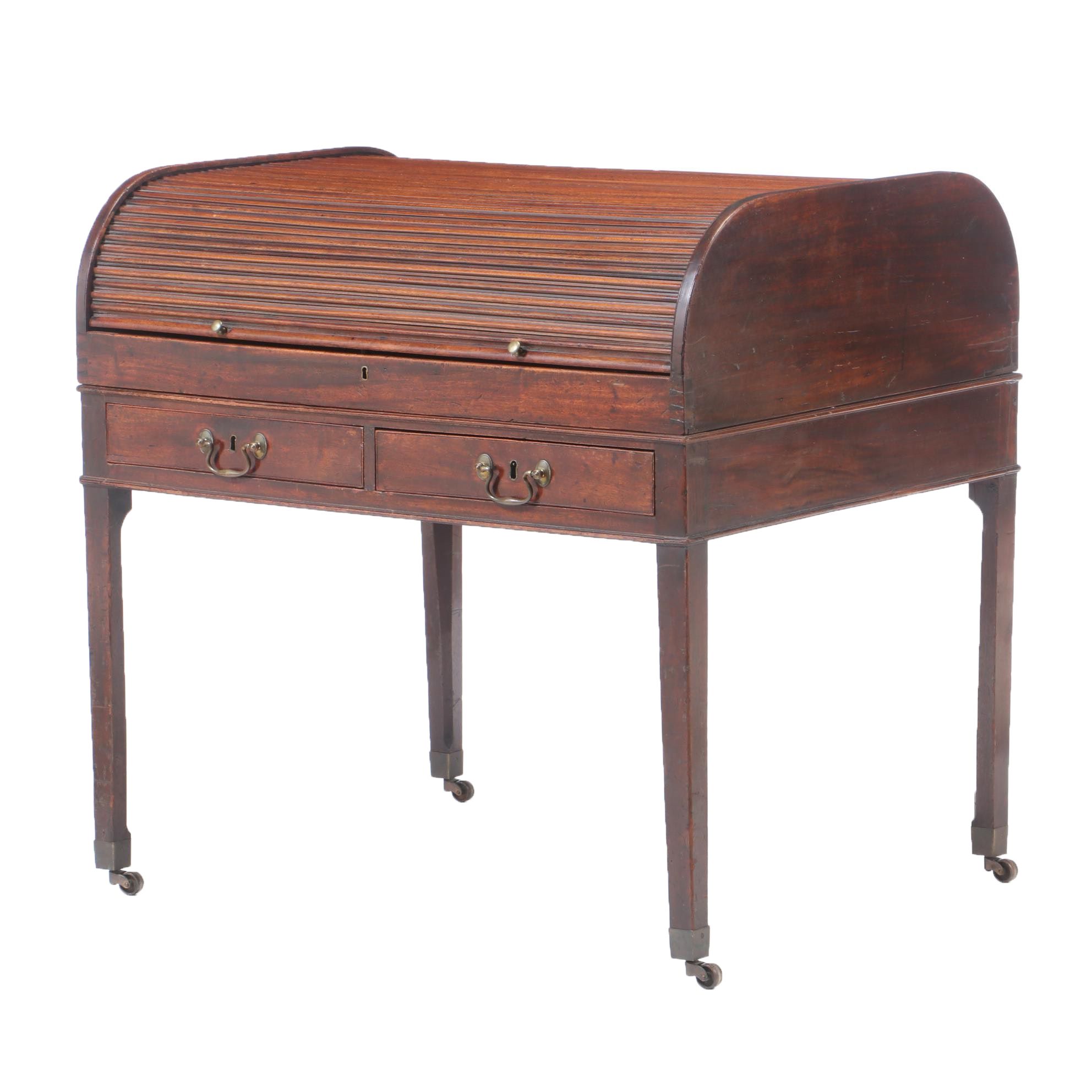 George III Mahogany Tambour Bureau, circa 1800