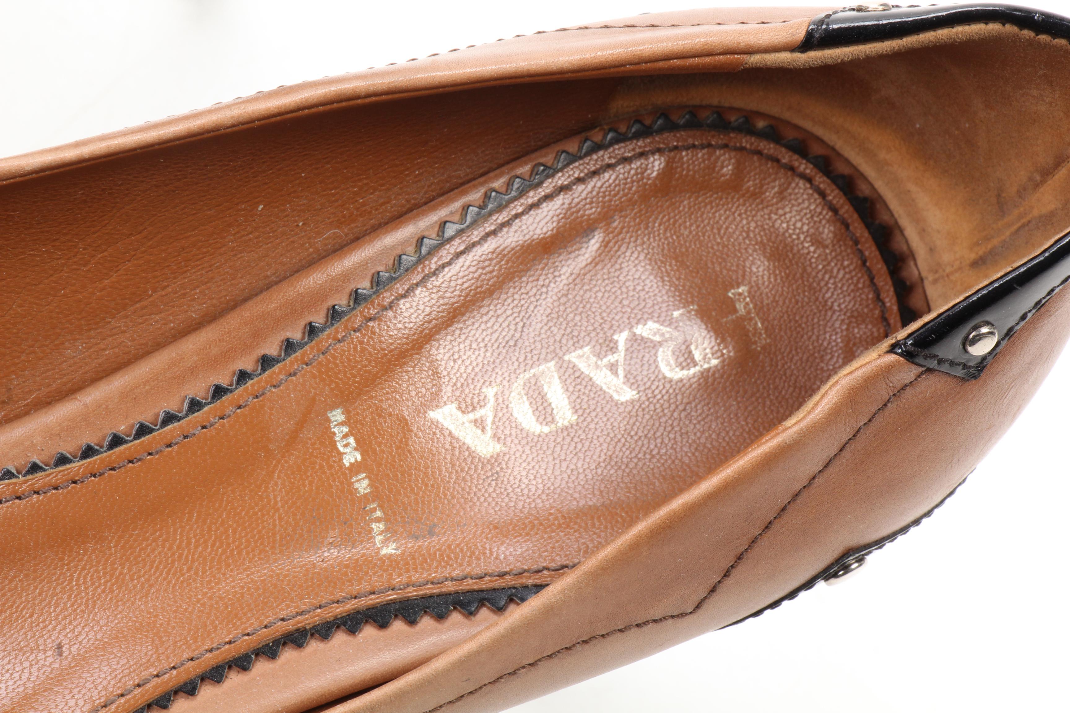 Prada Two-Tone Leather High Heel Studded Pumps