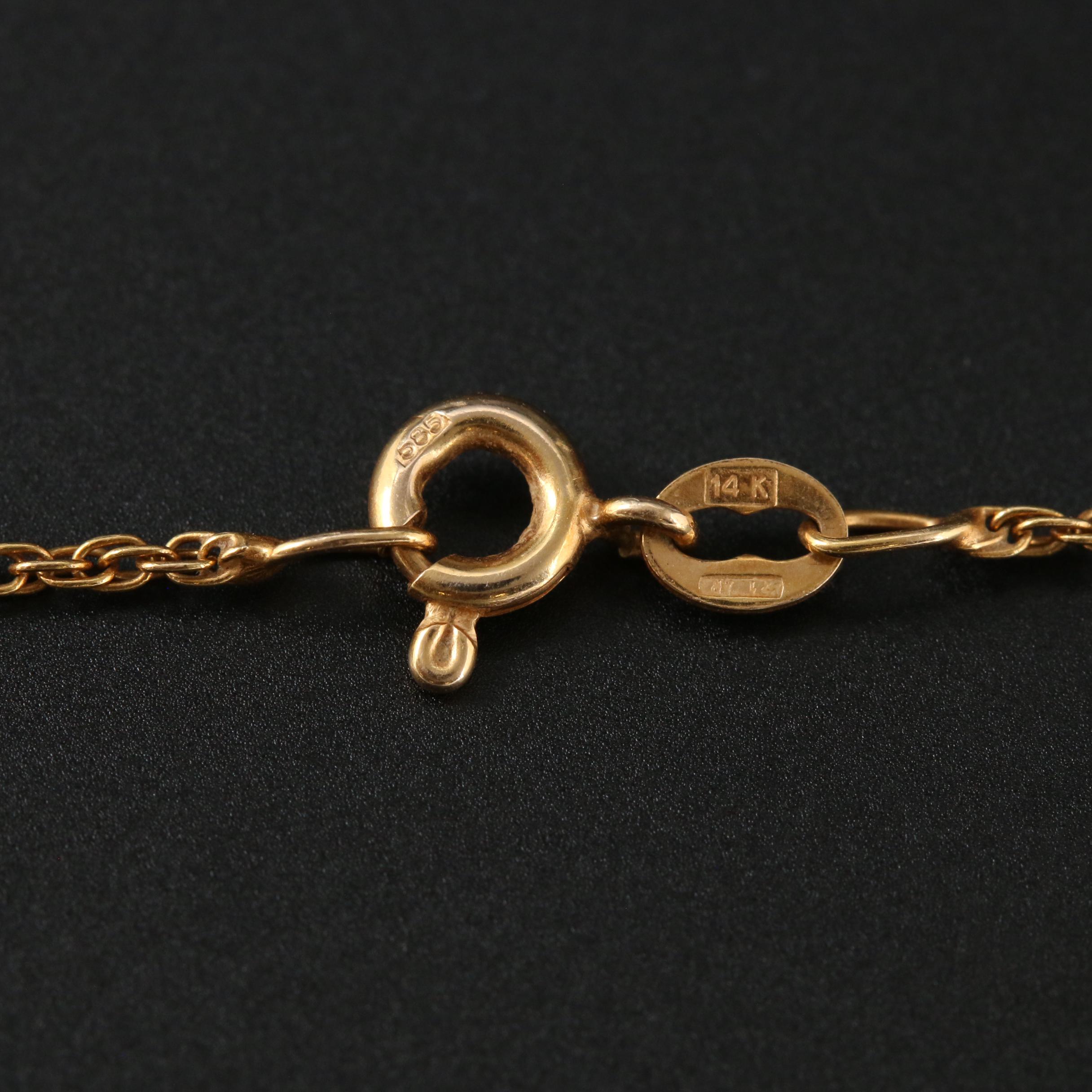 14K Yellow Gold Anchor Pendant on Rope Chain