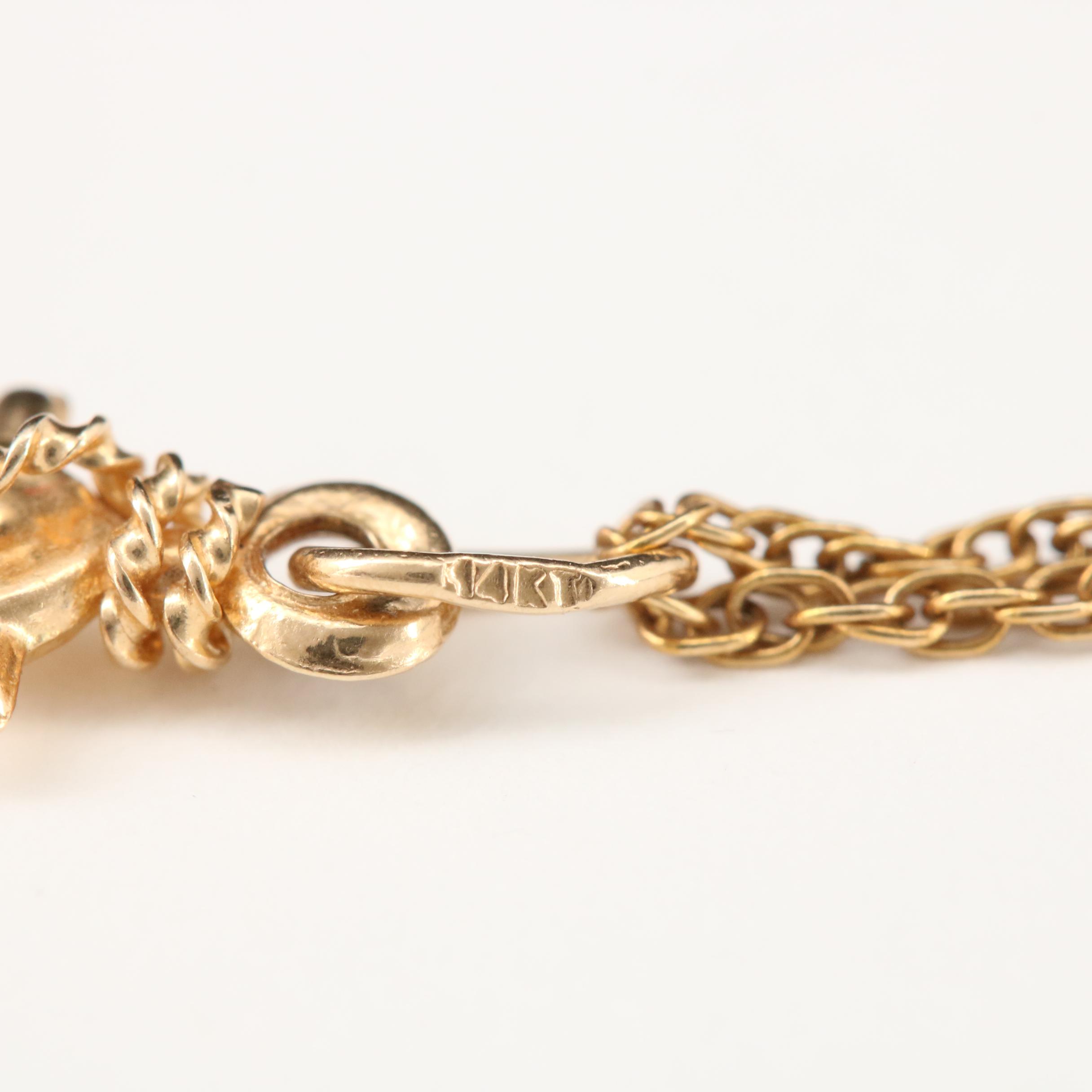 14K Yellow Gold Anchor Pendant on Rope Chain