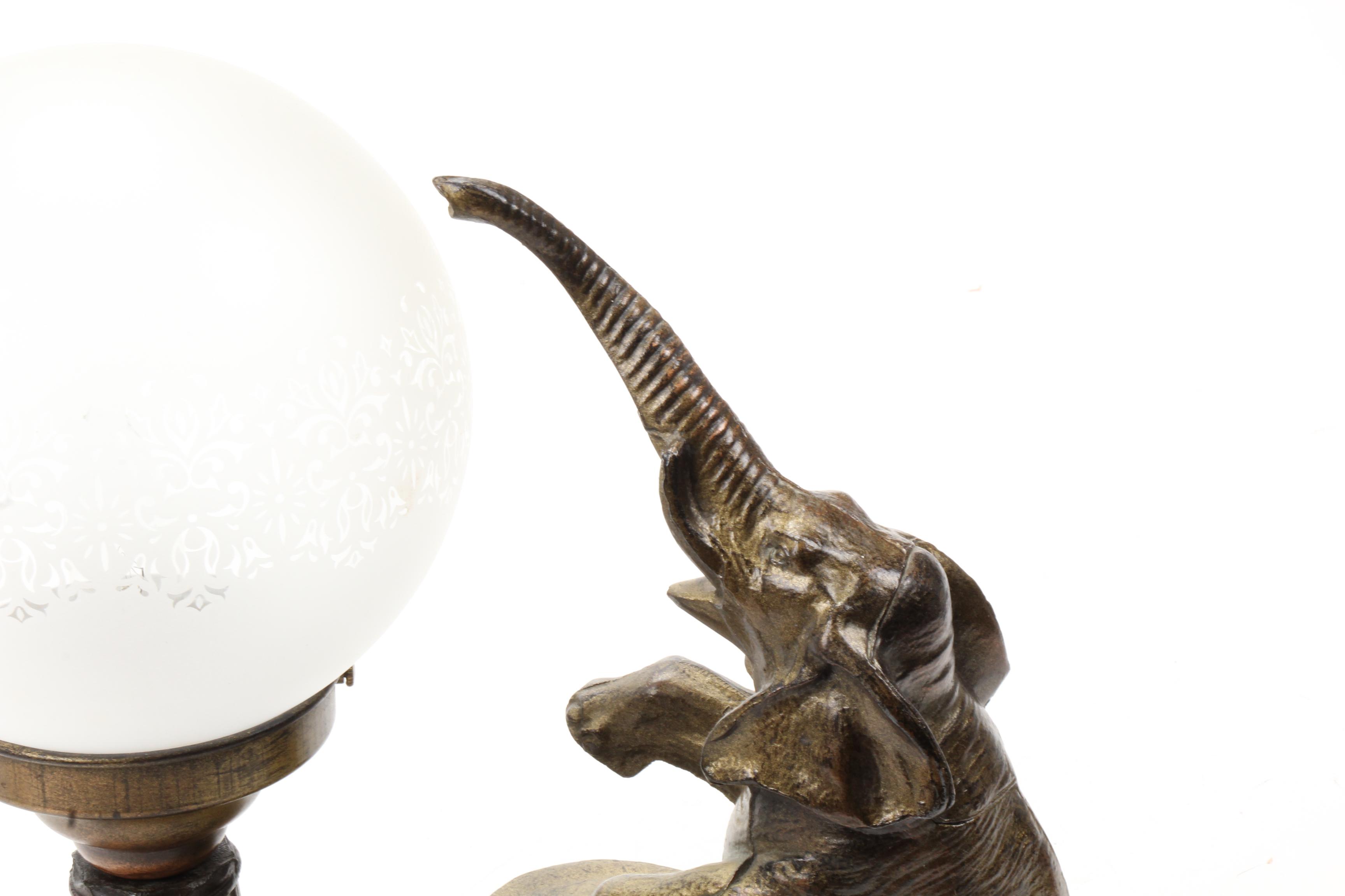Art Deco Elephant with Drum Metal Lamp