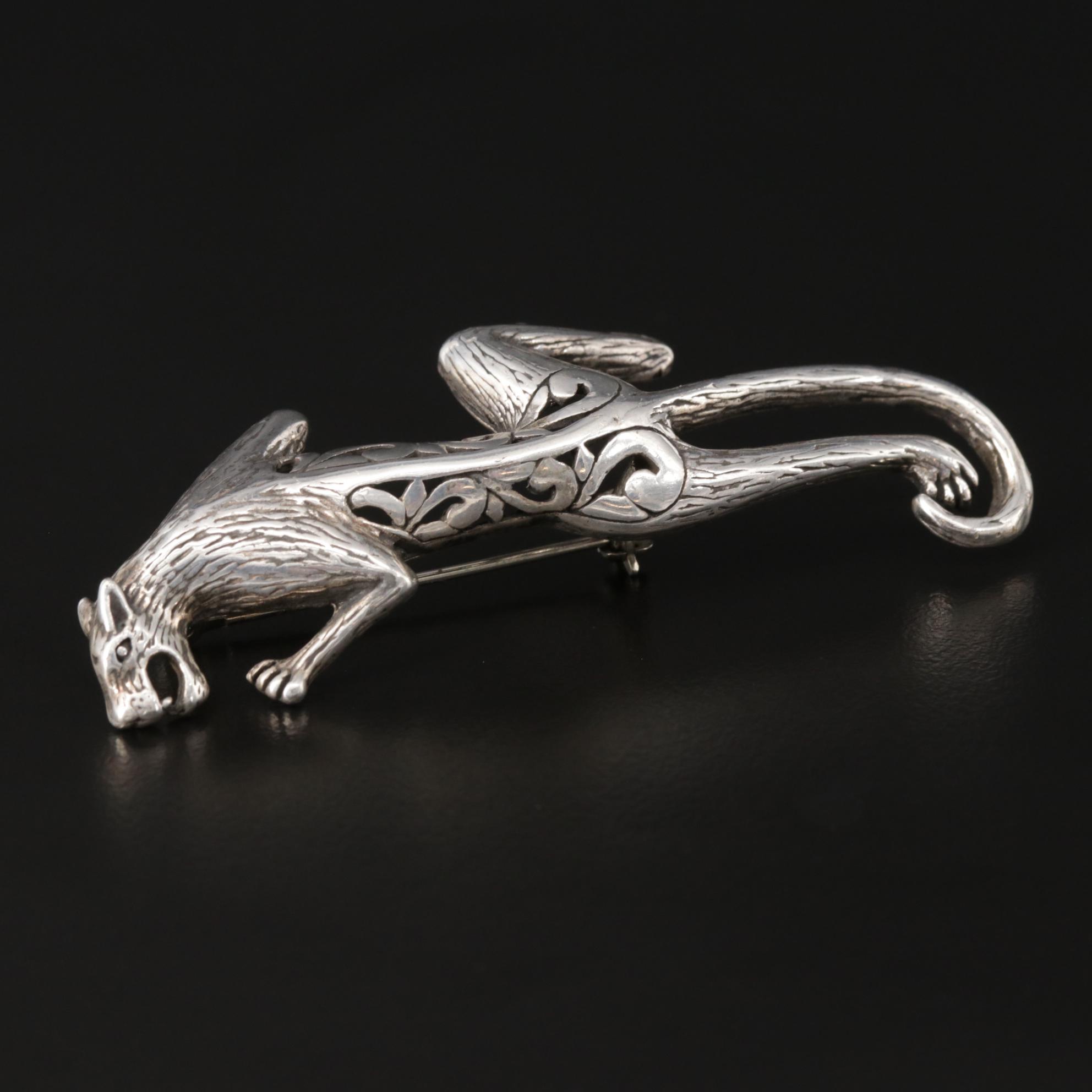 Vintage Jezlaine Sterling Silver Feline Motif Brooch