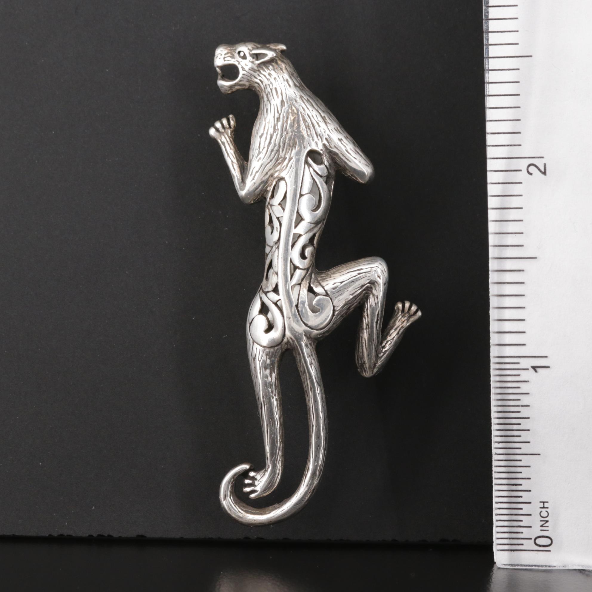 Vintage Jezlaine Sterling Silver Feline Motif Brooch