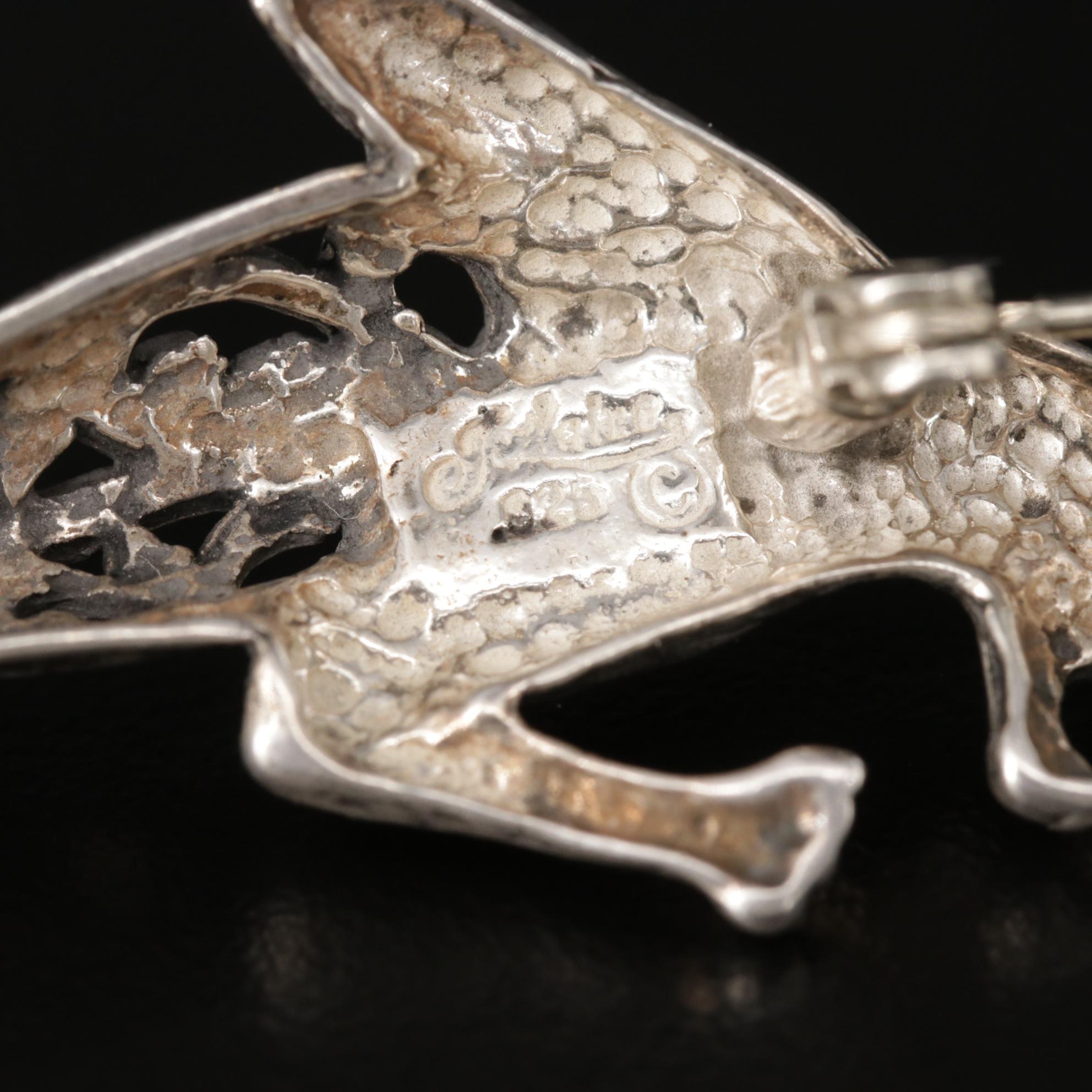 Vintage Jezlaine Sterling Silver Feline Motif Brooch