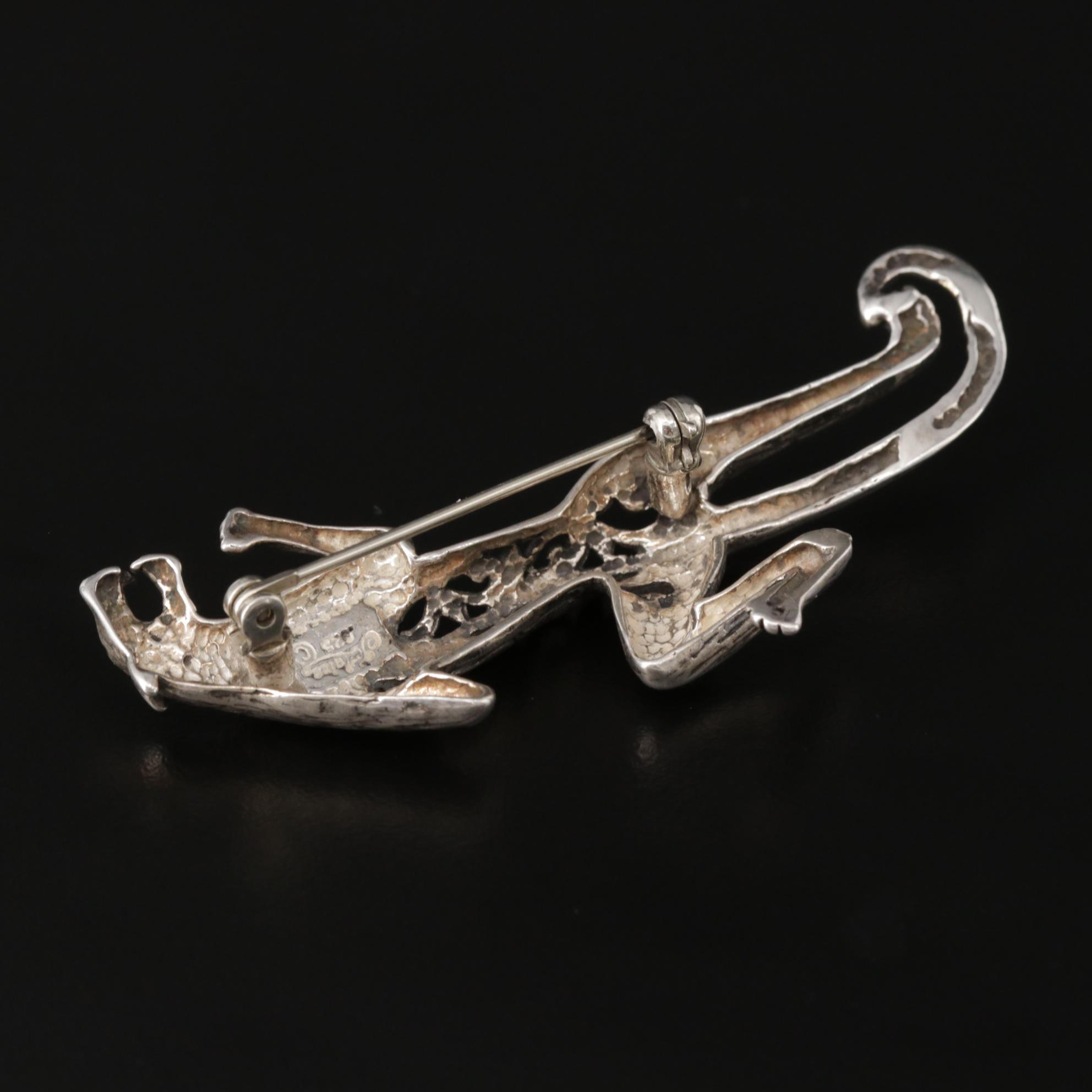 Vintage Jezlaine Sterling Silver Feline Motif Brooch