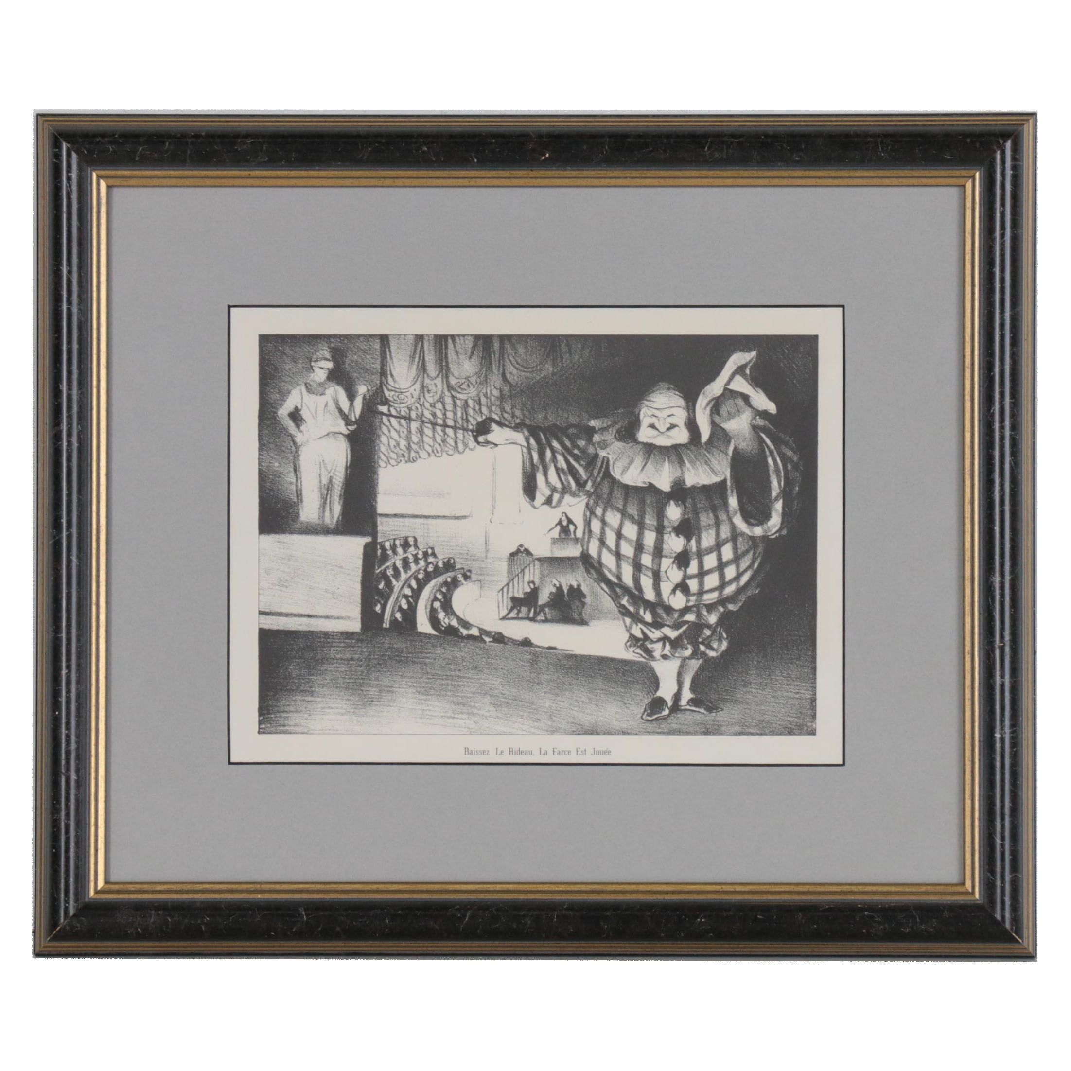 Lithograph after Honoré Daumier "Baissez le Rideau, La Farce est Jouée"