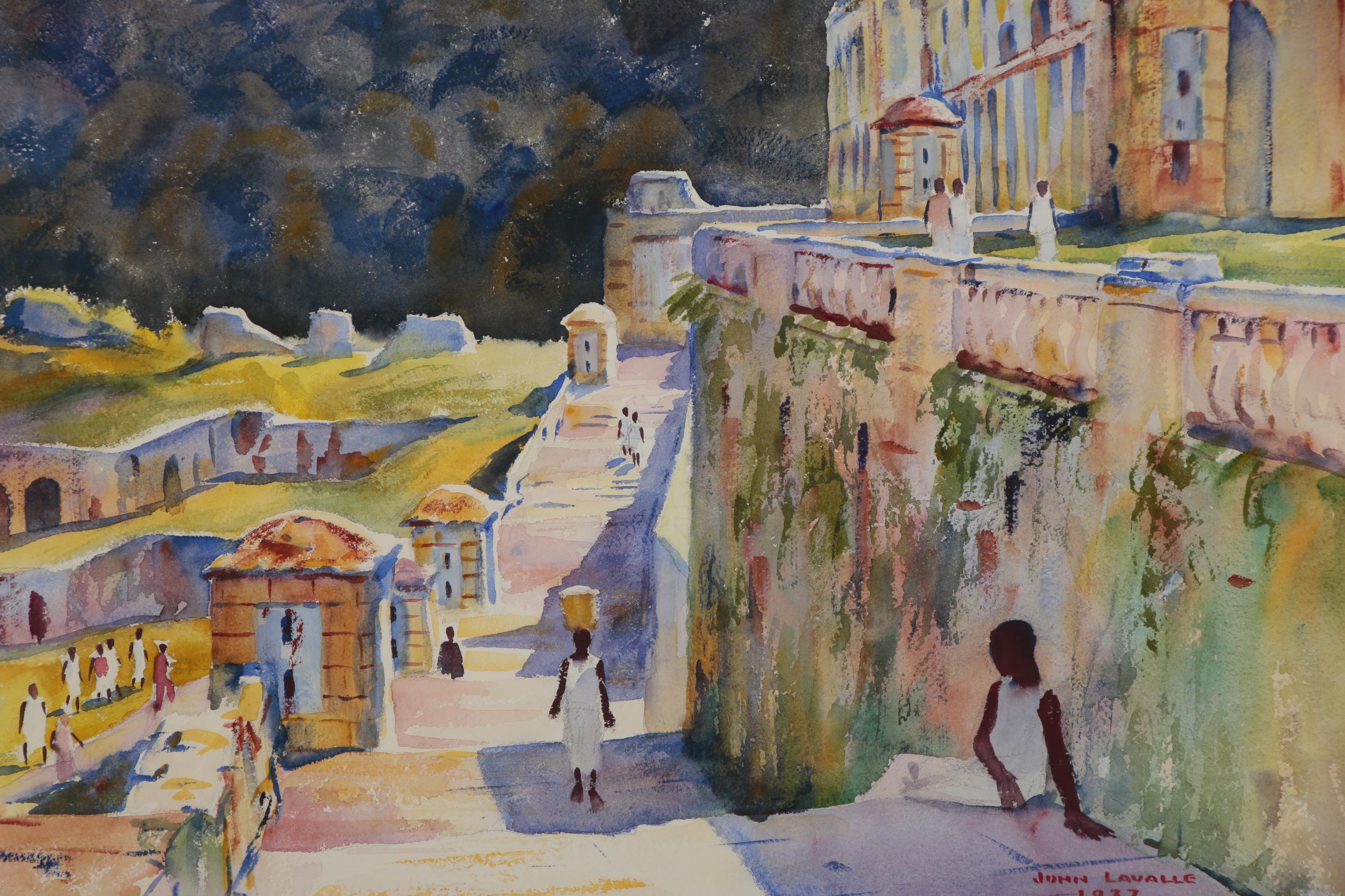 John Lavalle Watercolor Painting "Staircase Sam-Souci, Milot Haite"