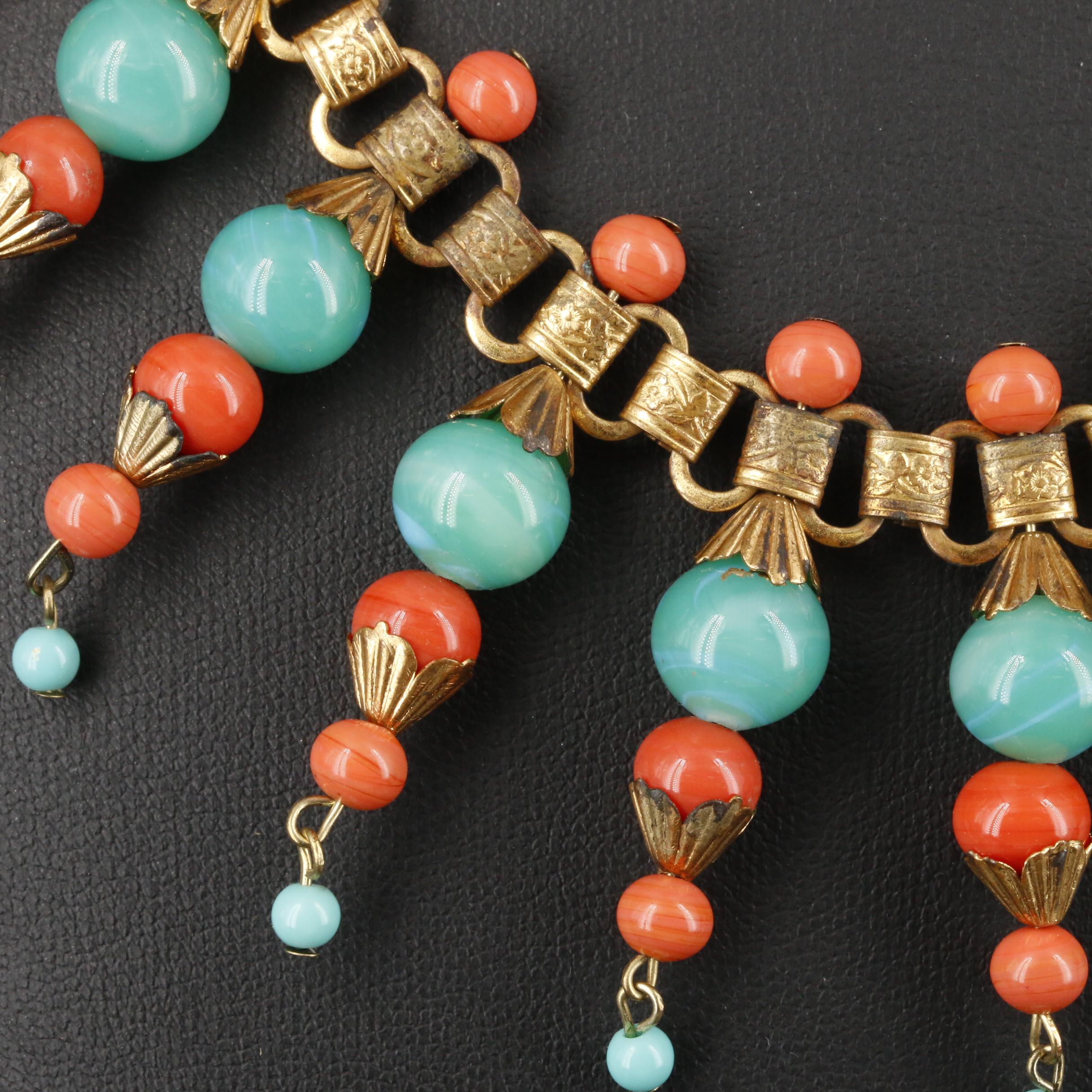 1930s Miriam Haskell Glass Beaded On Book Chain Necklace