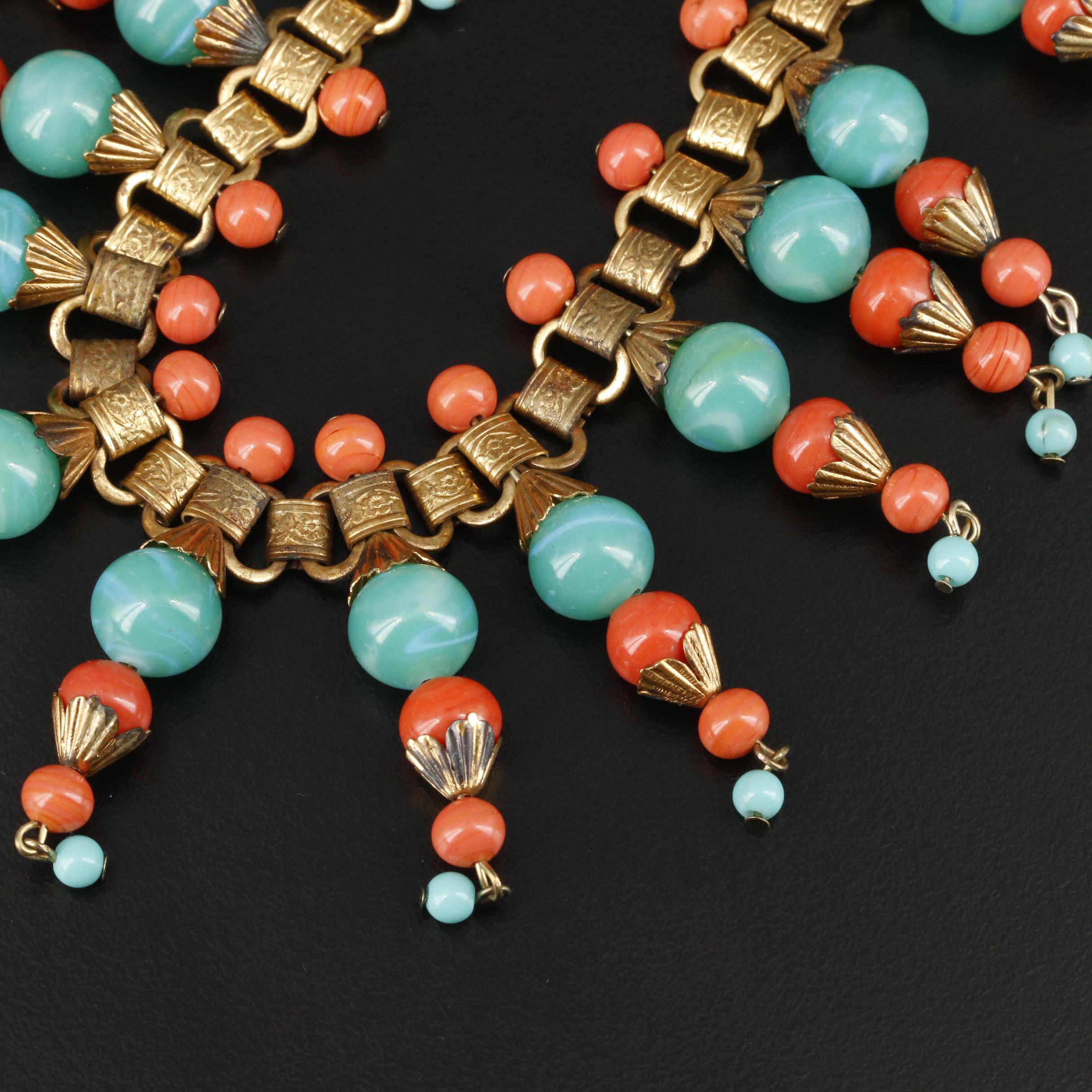 1930s Miriam Haskell Glass Beaded On Book Chain Necklace
