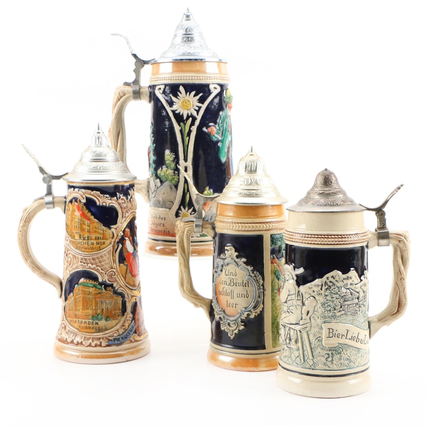 German Ceramic Beer Steins, Mid to Late Twentieth Century