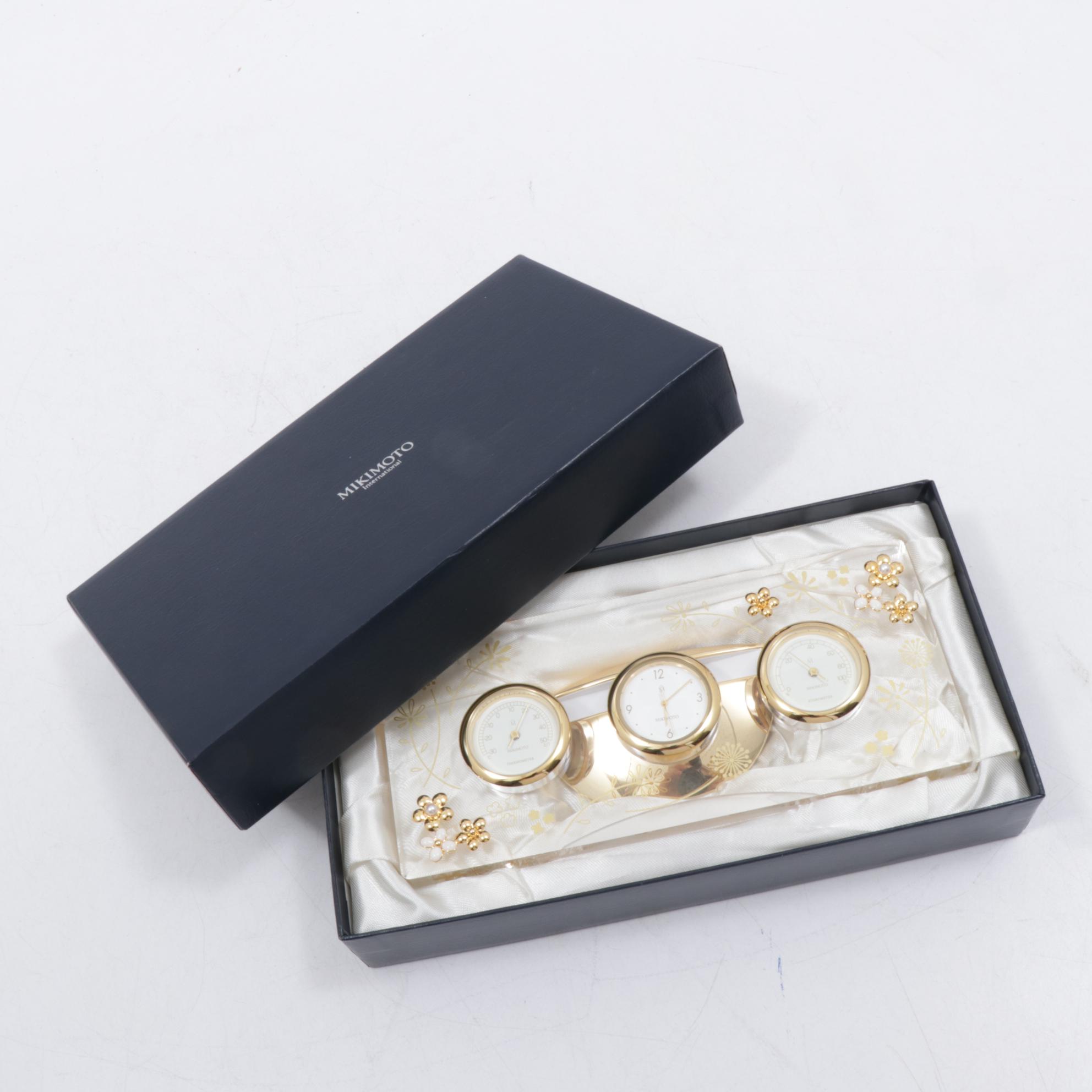 Mikimoto Pearl Clock with Thermometer and Hygrometer