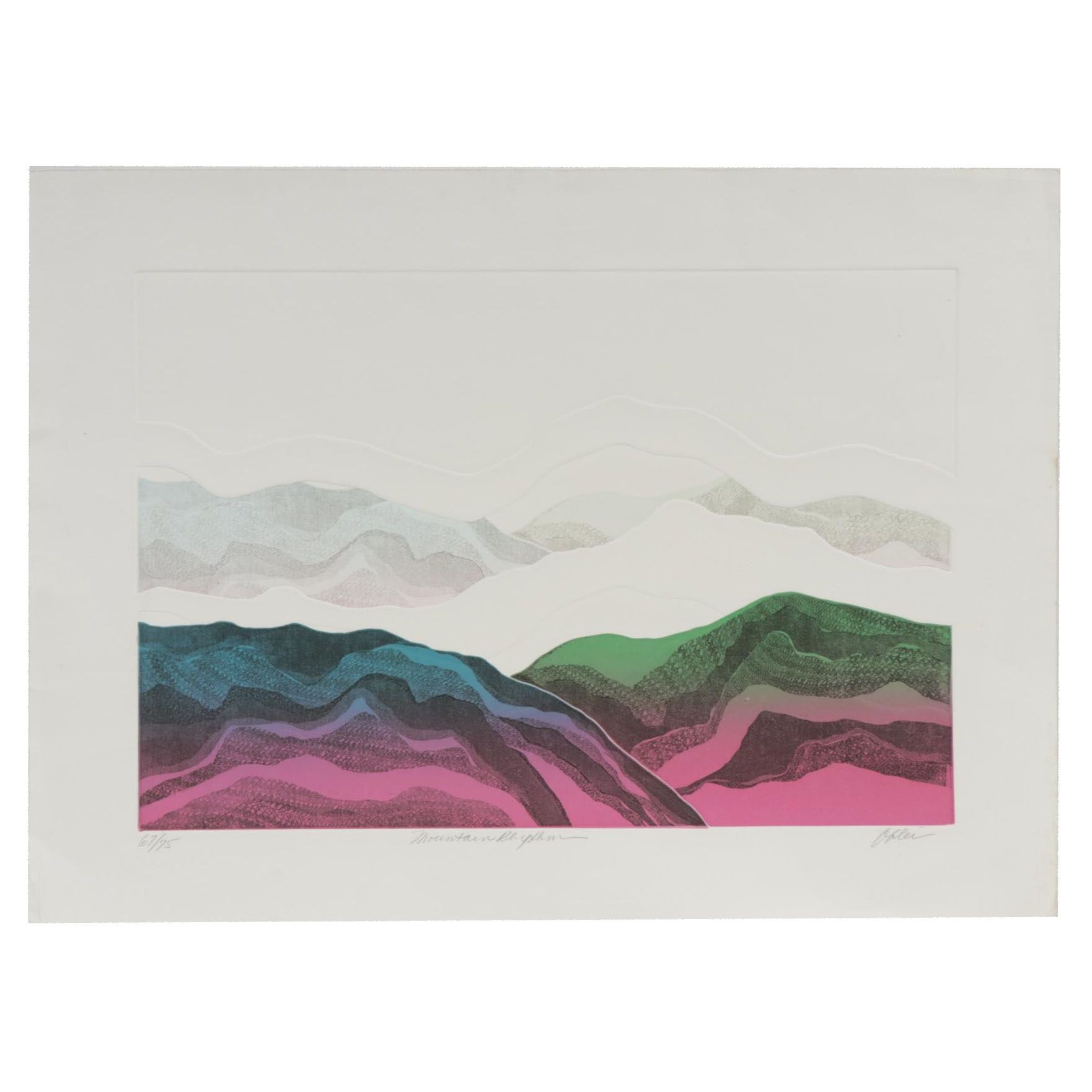 Geri Obler Aquatint Etching "Mountain Rhythm"