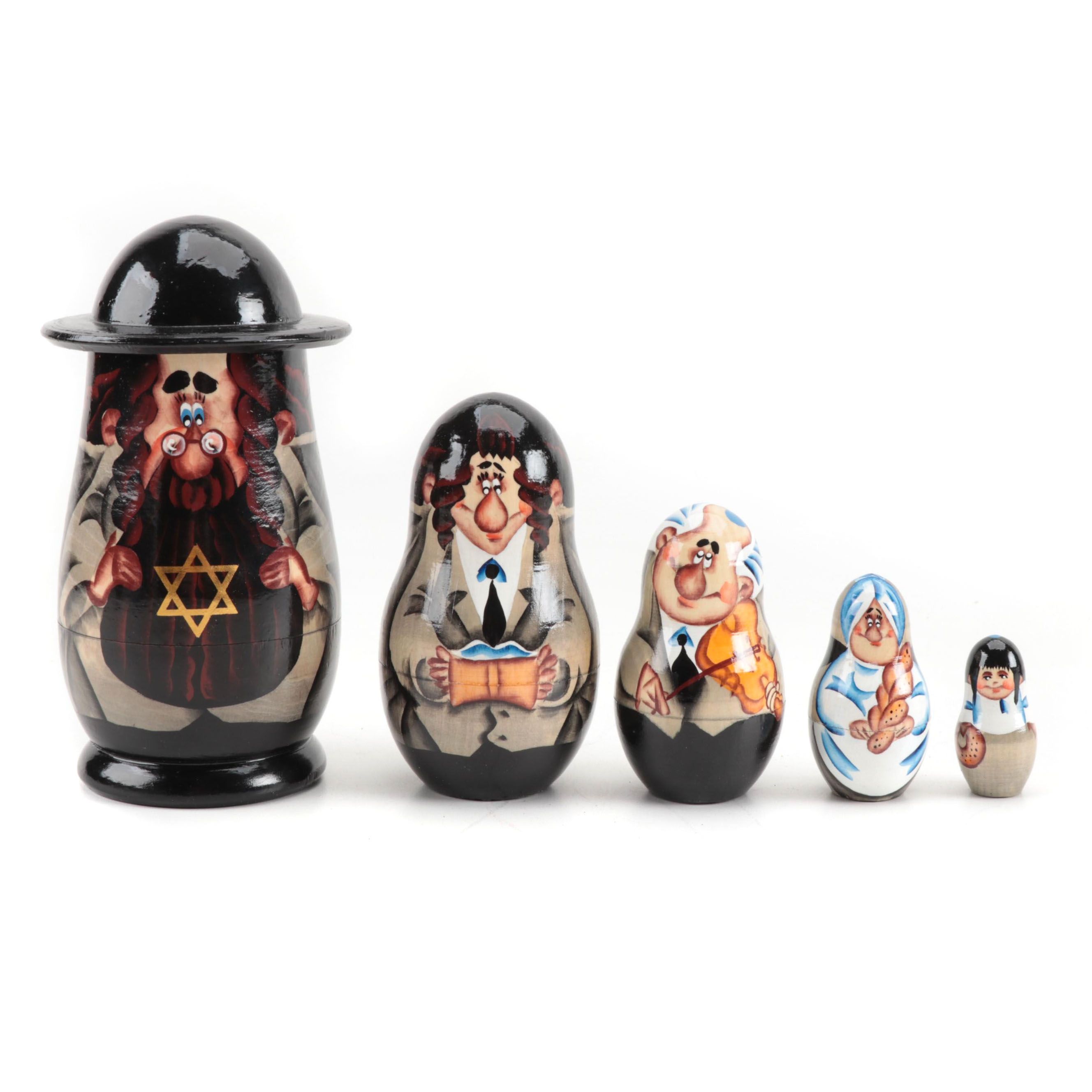 Hand-Painted Nesting Rabbi Dolls