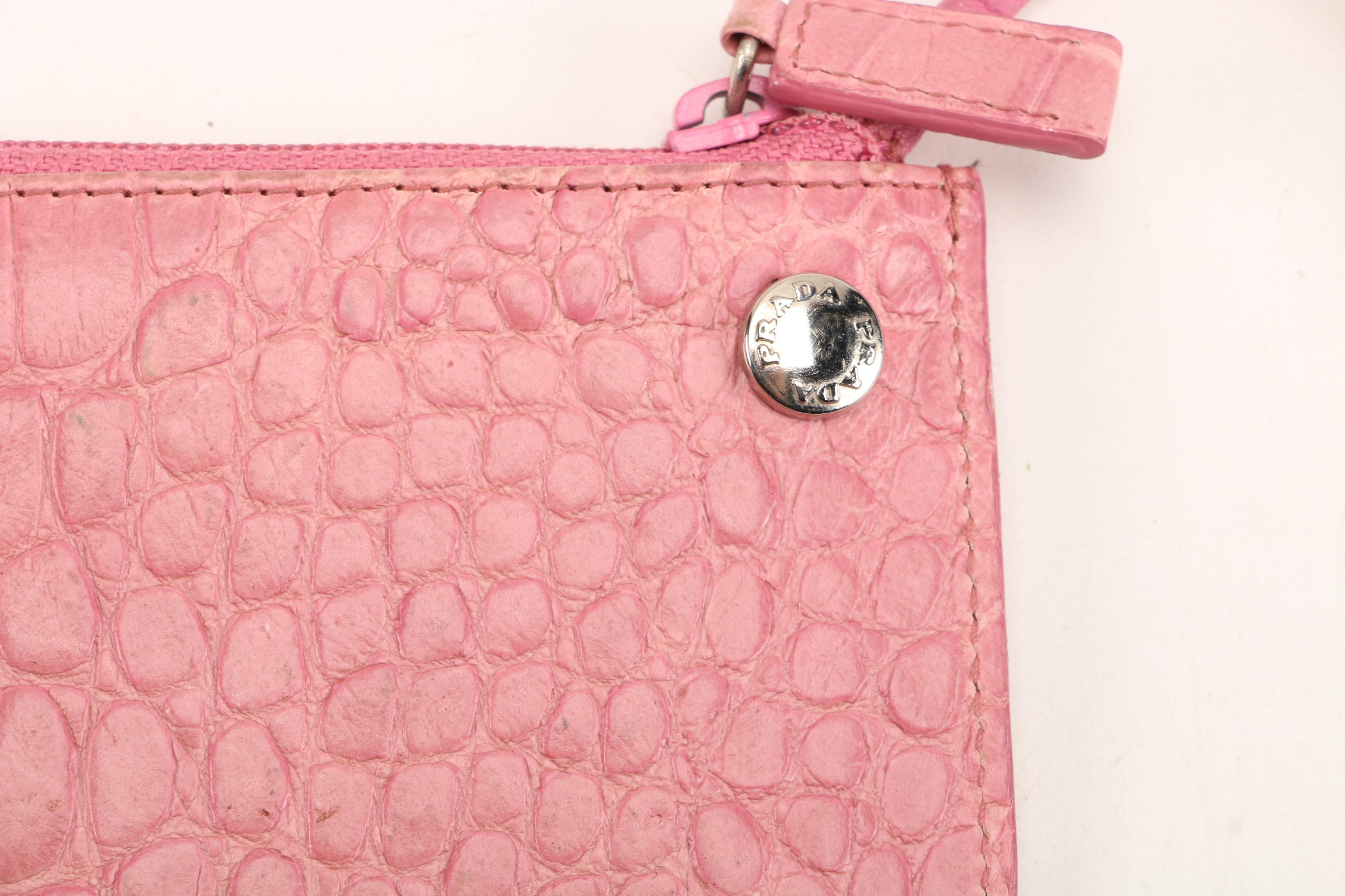 Prada Alligator Embossed Key Chain Coin Purse