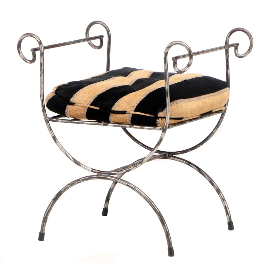 Wrought Iron Curule Bench, 21st Century