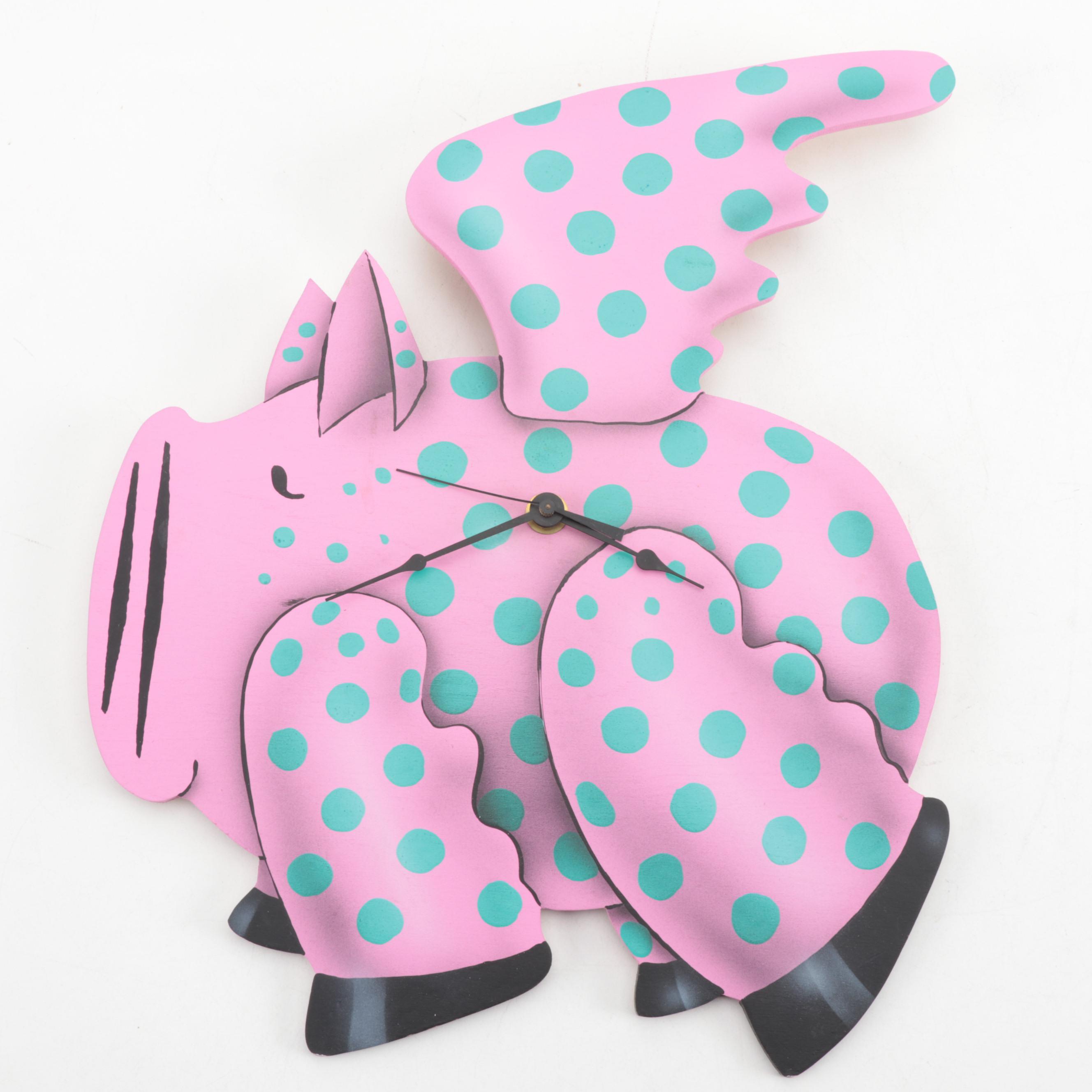 Novelty Wall Clocks Including Ed Olbon "Cool Cat" and Figural Flying Pig