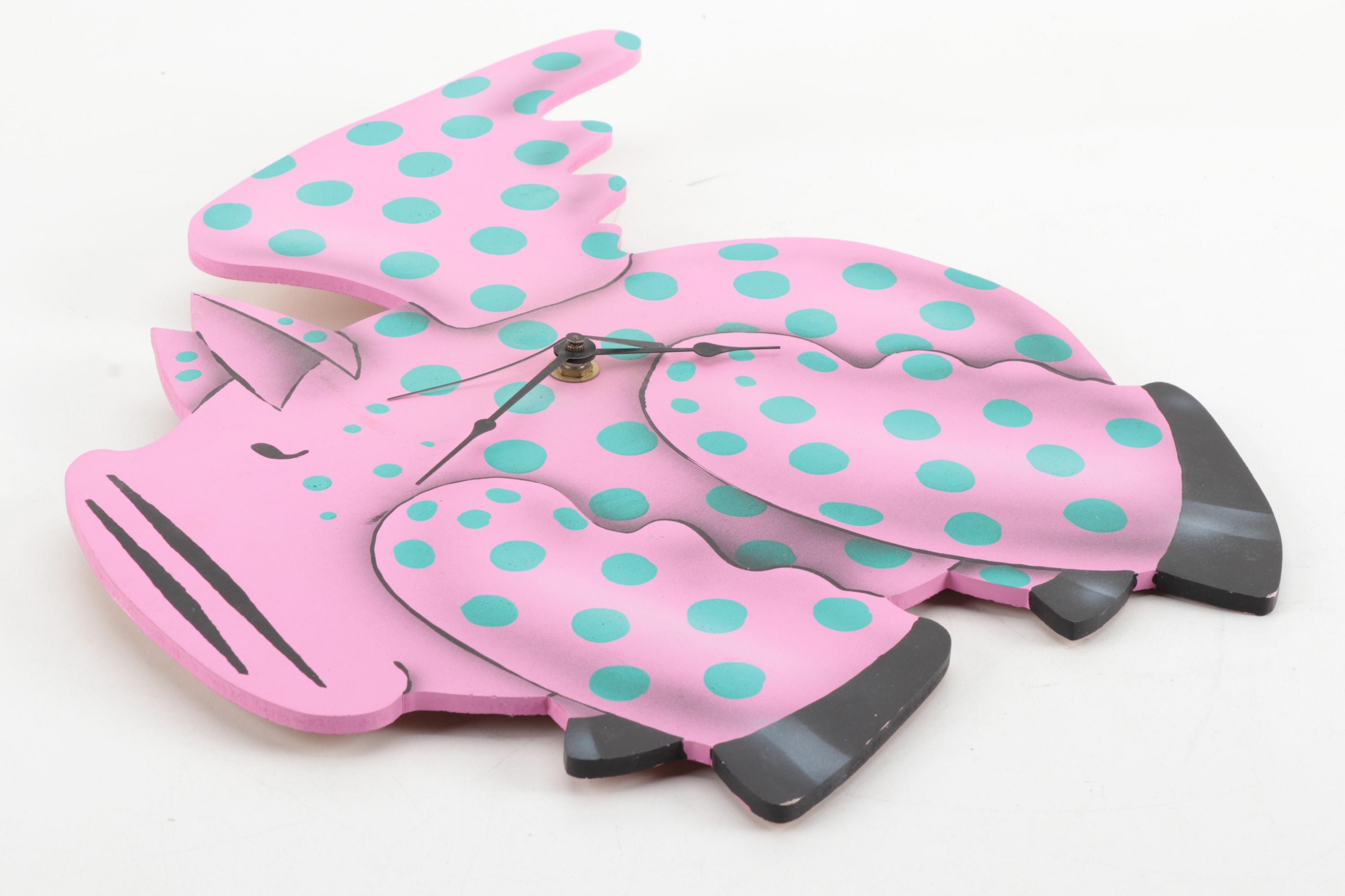 Novelty Wall Clocks Including Ed Olbon "Cool Cat" and Figural Flying Pig