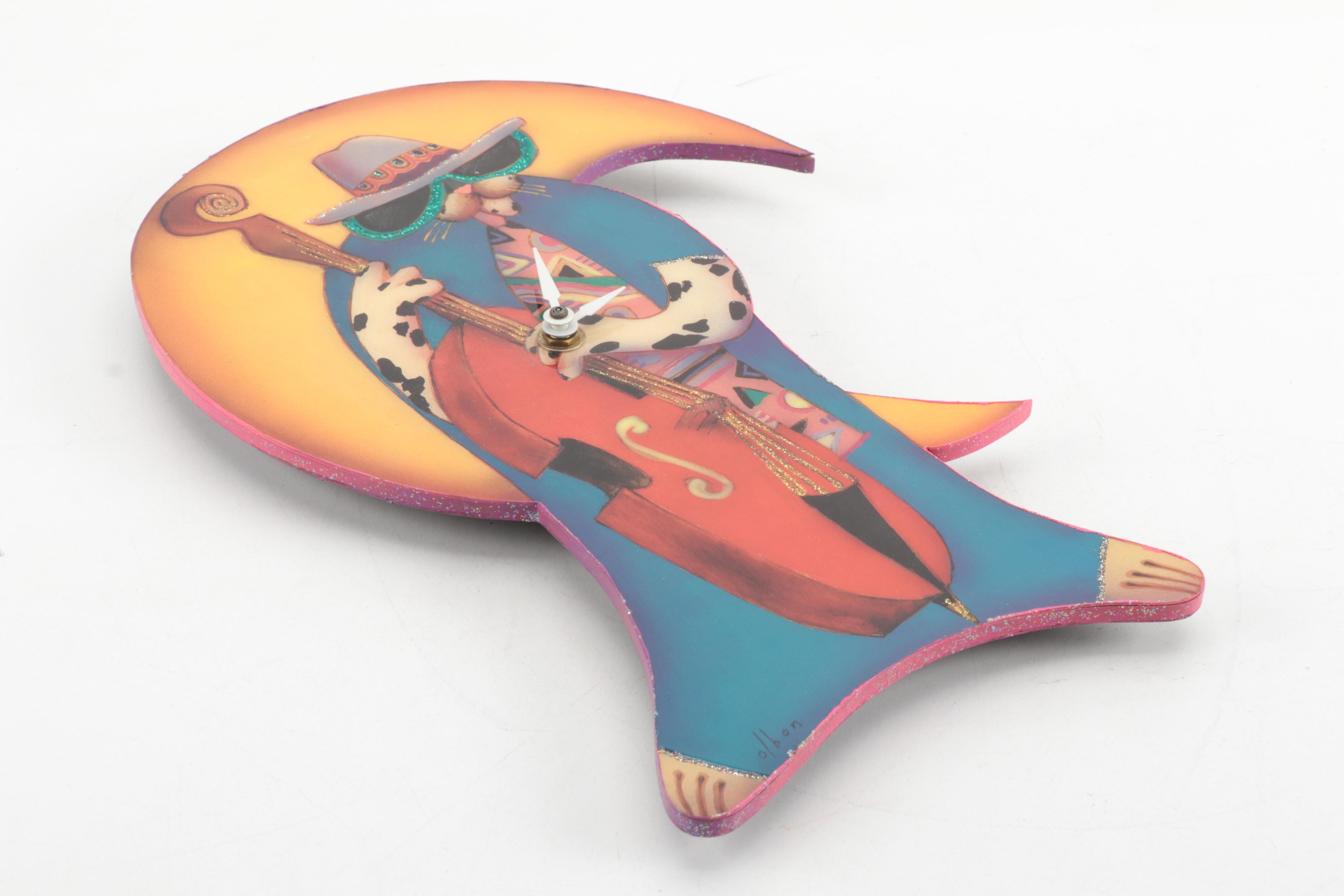 Novelty Wall Clocks Including Ed Olbon "Cool Cat" and Figural Flying Pig