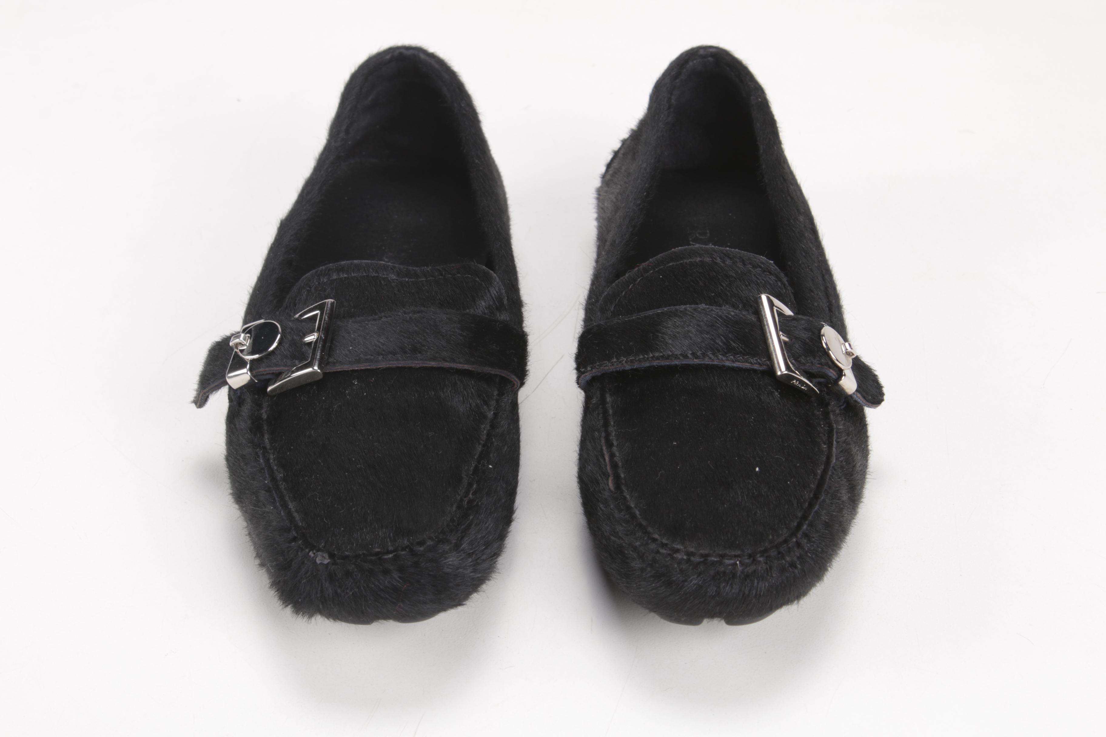 Prada Black Calfskin Buckled Driving Loafers