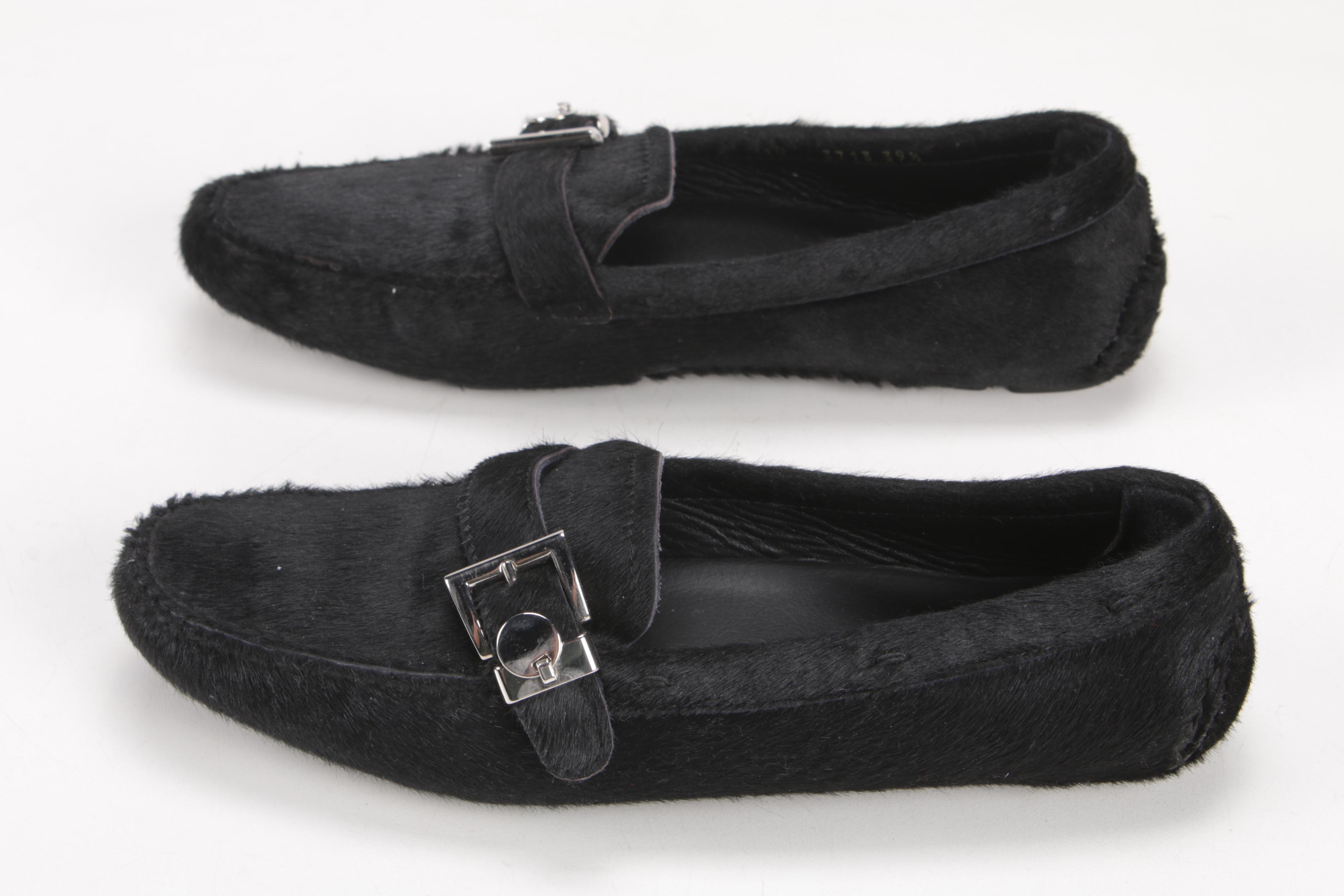 Prada Black Calfskin Buckled Driving Loafers