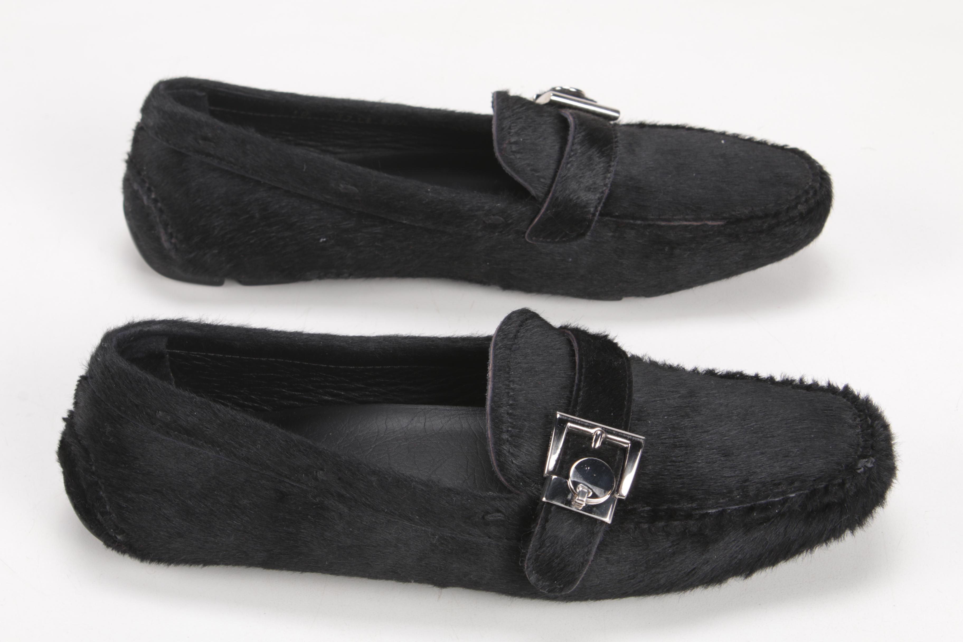 Prada Black Calfskin Buckled Driving Loafers