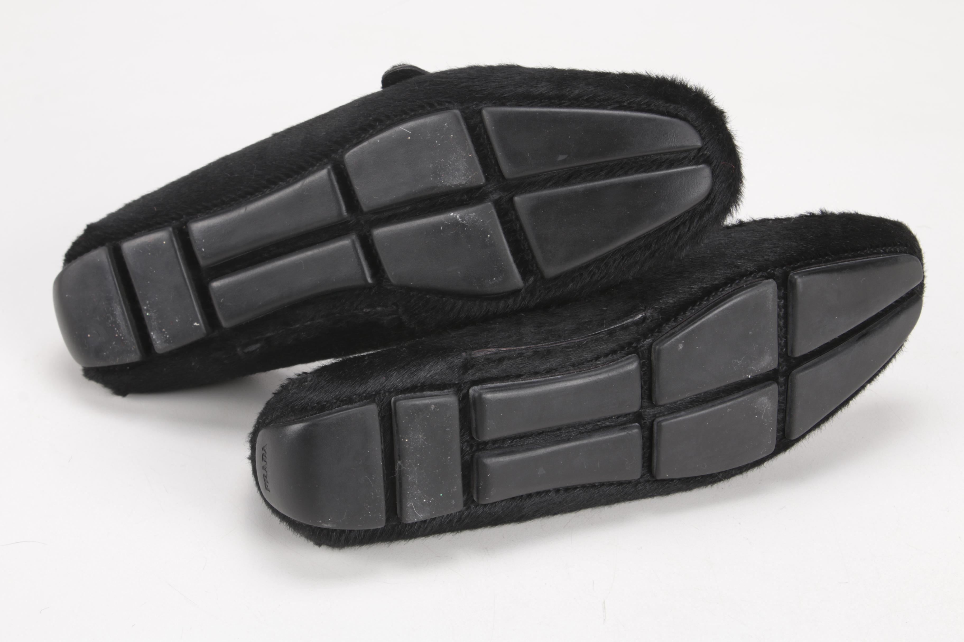 Prada Black Calfskin Buckled Driving Loafers