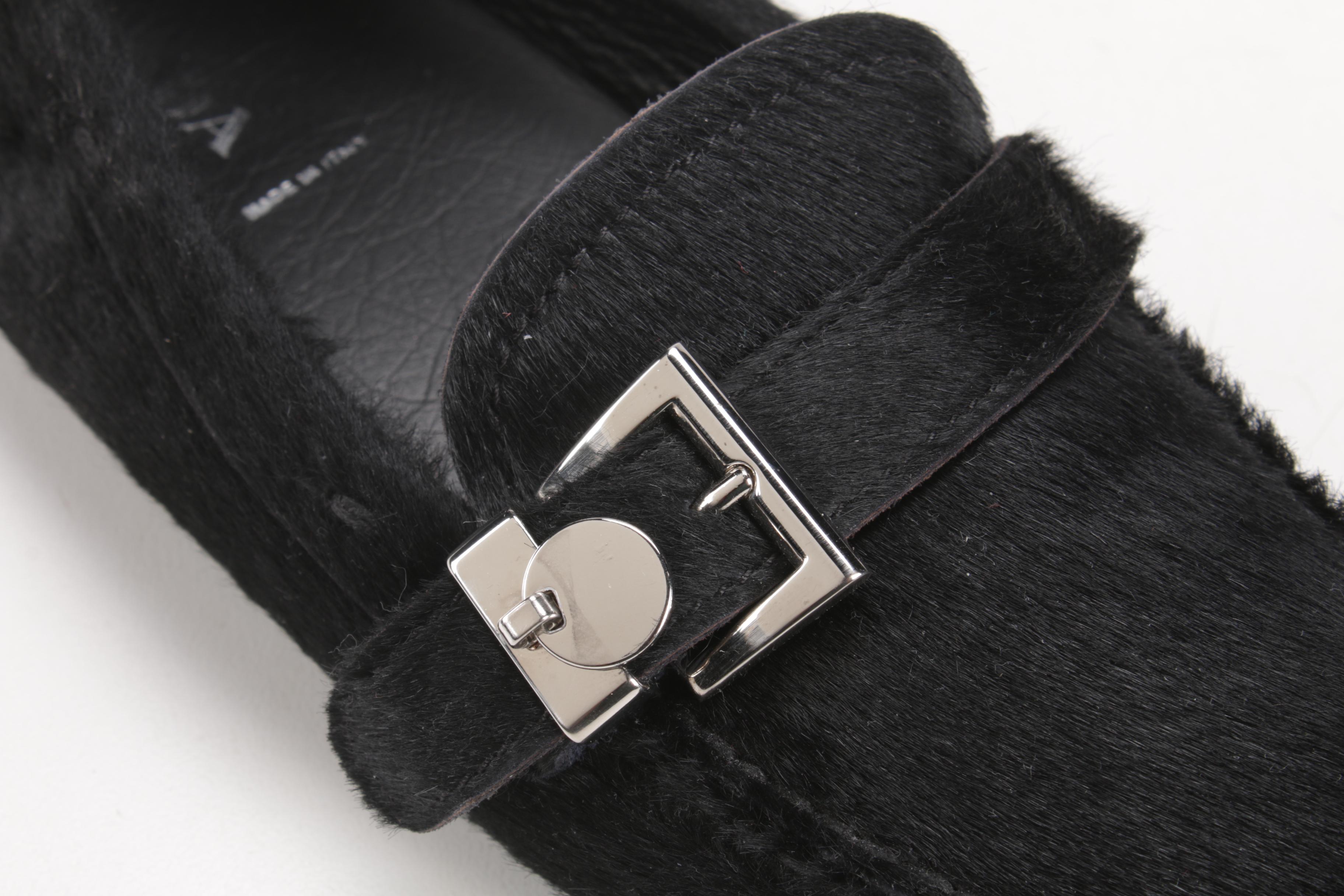 Prada Black Calfskin Buckled Driving Loafers